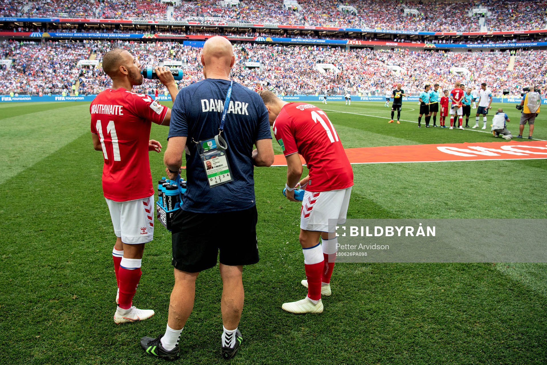 Martin Braithwaite and Jens Stryger Larsen of Denmark