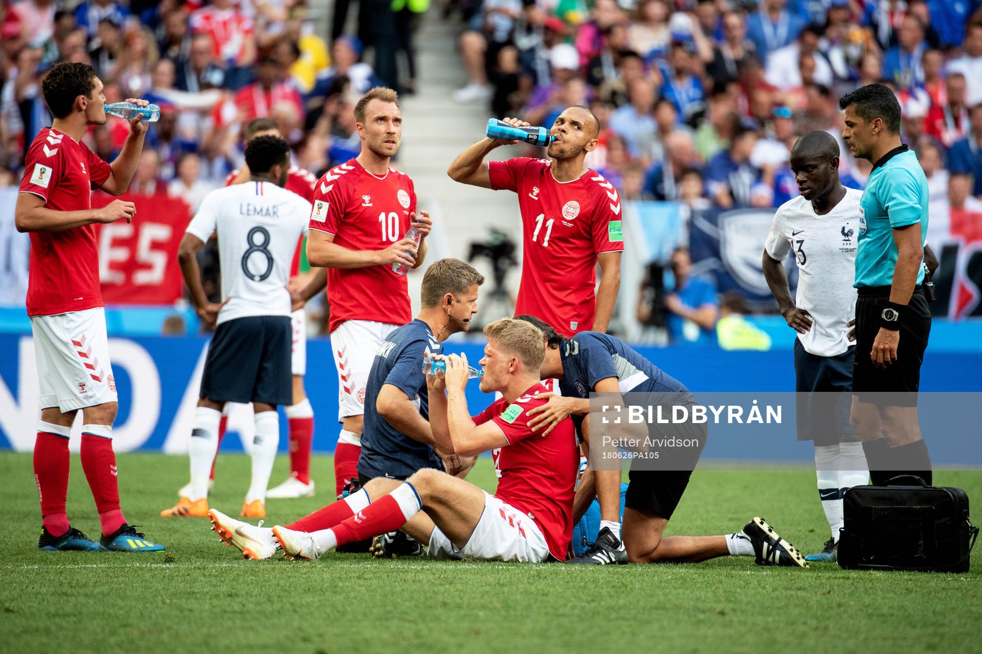 Andreas Cornelius of Denmark is down
