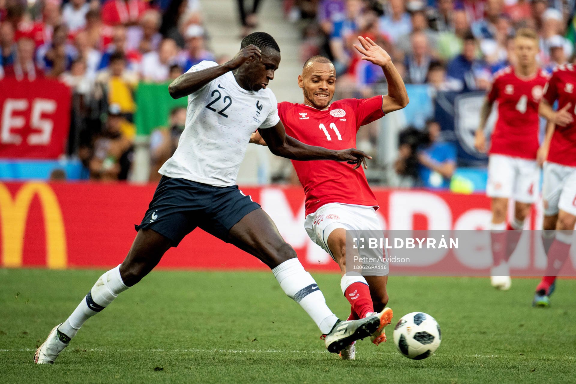 Benjamin Mendy of France and Martin Braithwaite of Denmark
