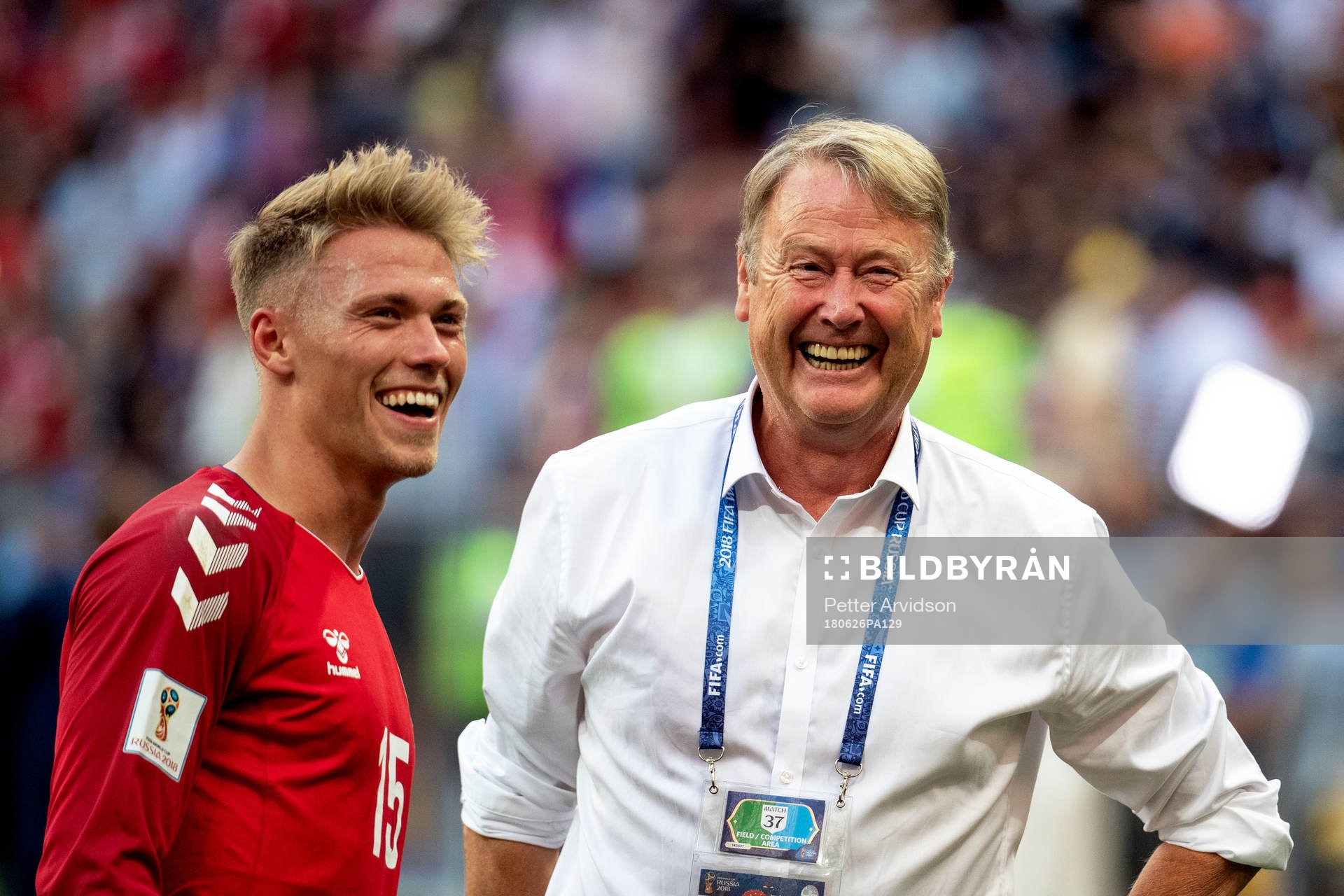 Viktor Fischer and head coach Åge Hareide of Denmark