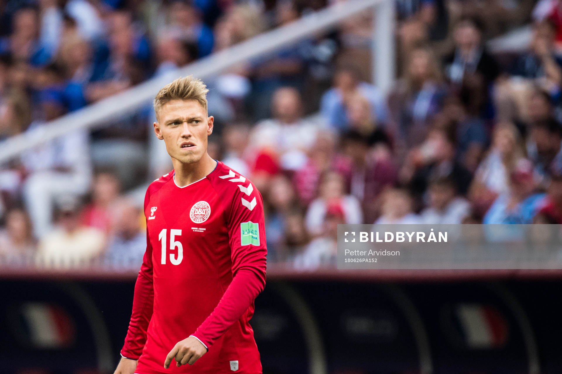 Viktor Fischer of Denmark during the FIFA World Cup group stage match between Denmark and France on June 26, 2018 in Moscow.