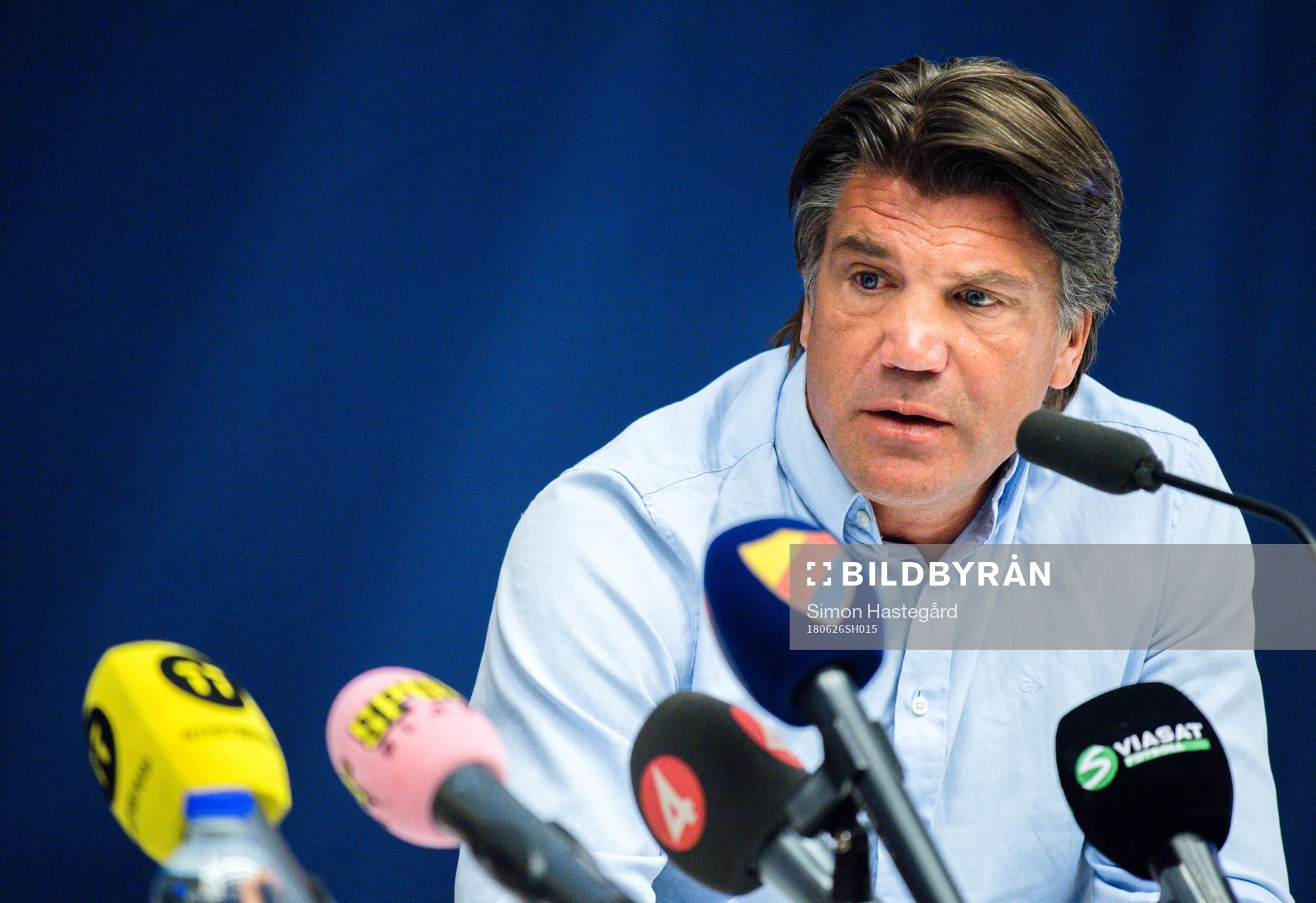  Djurgårdens sportchef Bosse Andersson under en presskonferens anordnad av Djurgården IF Fotboll den 26 juni 2018 i Stockholm.