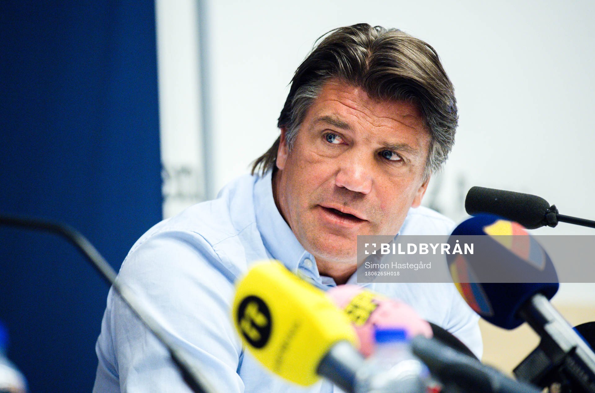  Djurgårdens sportchef Bosse Andersson under en presskonferens anordnad av Djurgården IF Fotboll den 26 juni 2018 i Stockholm.