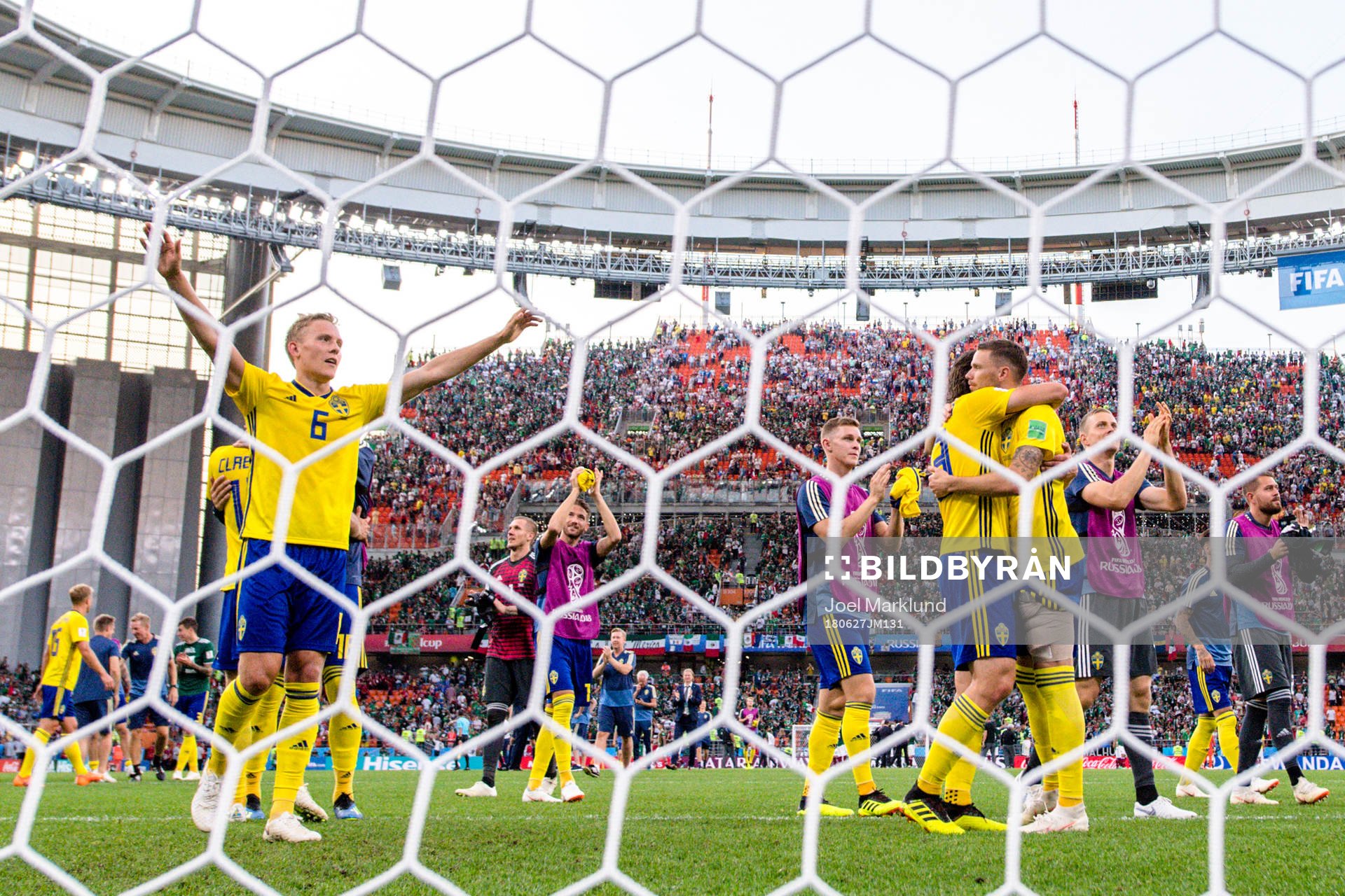 Players of Sweden celebrates after the FIFA World Cup group stage match between Mexico and Sweden on June 27, 2018 in Ekaterinburg.