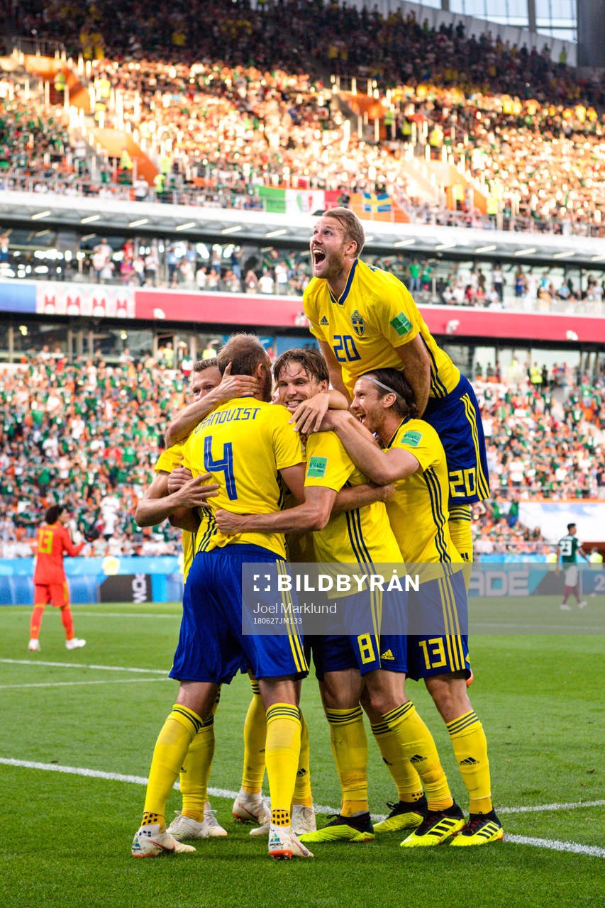 Ola Toivonen of Sweden celebrates the his teammates