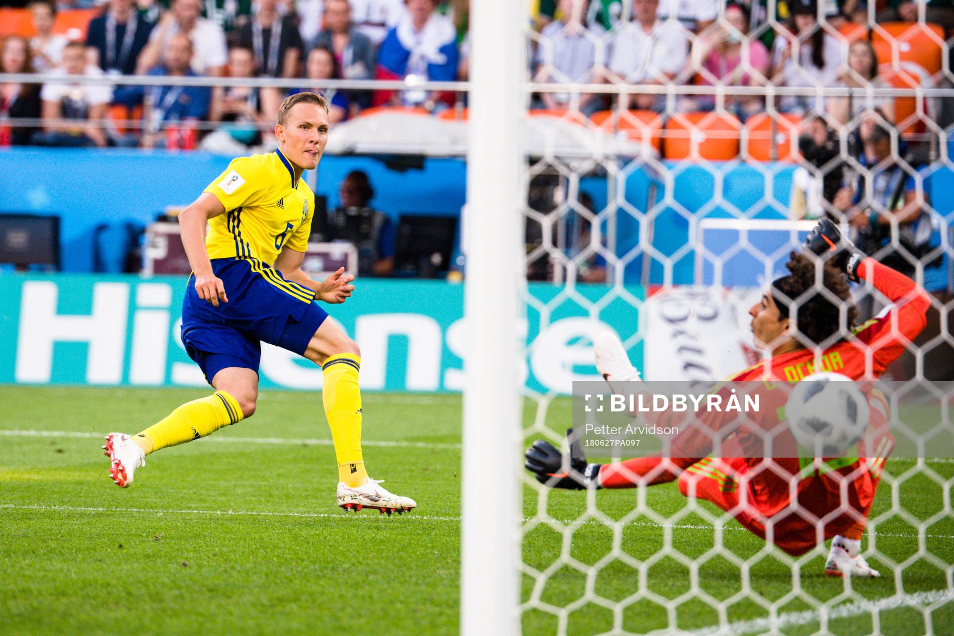 Ludwig Augustinsson of Sweden scores the 0-1 goal