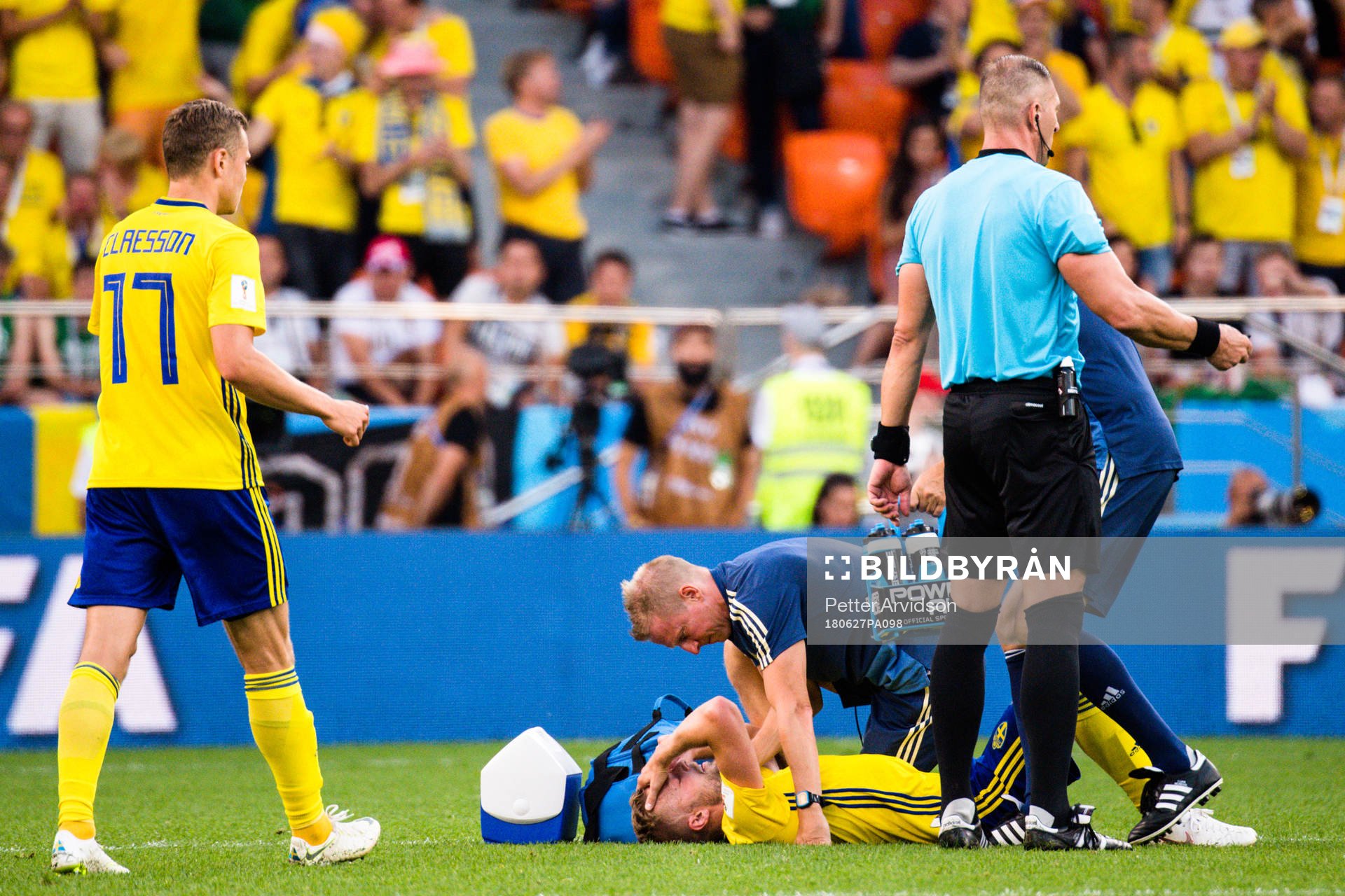 Sebastian Larsson of Sweden with a injury