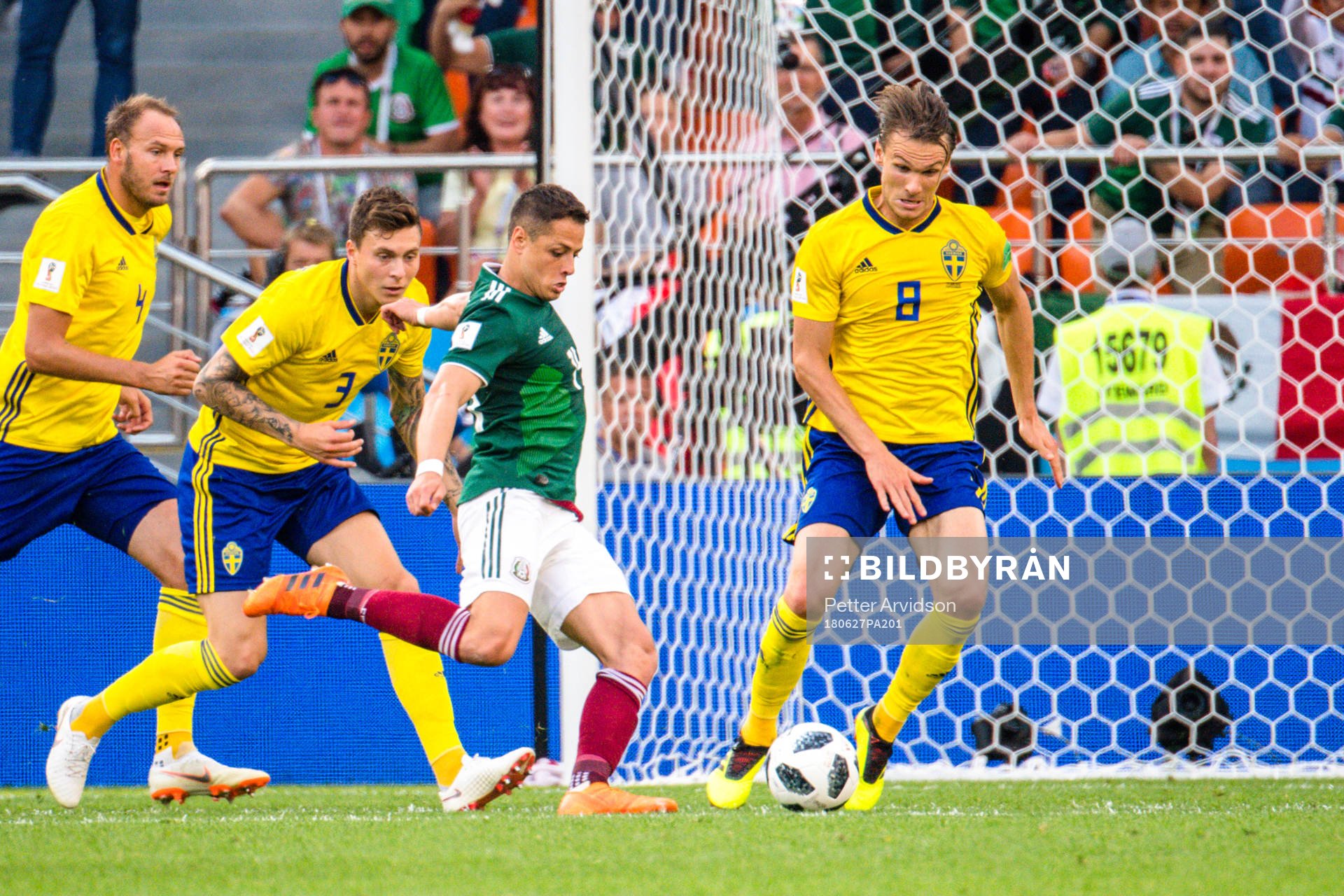 Javier Hernandez  of Mexico  against Andreas Granqvist,