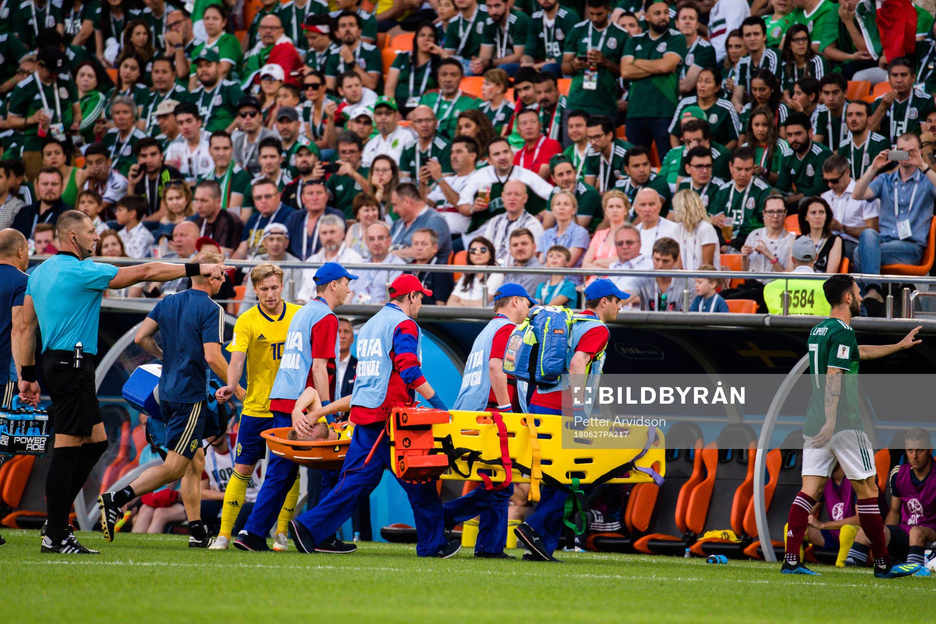 Sebastian Larsson of Sweden leaves the pitch with a injury