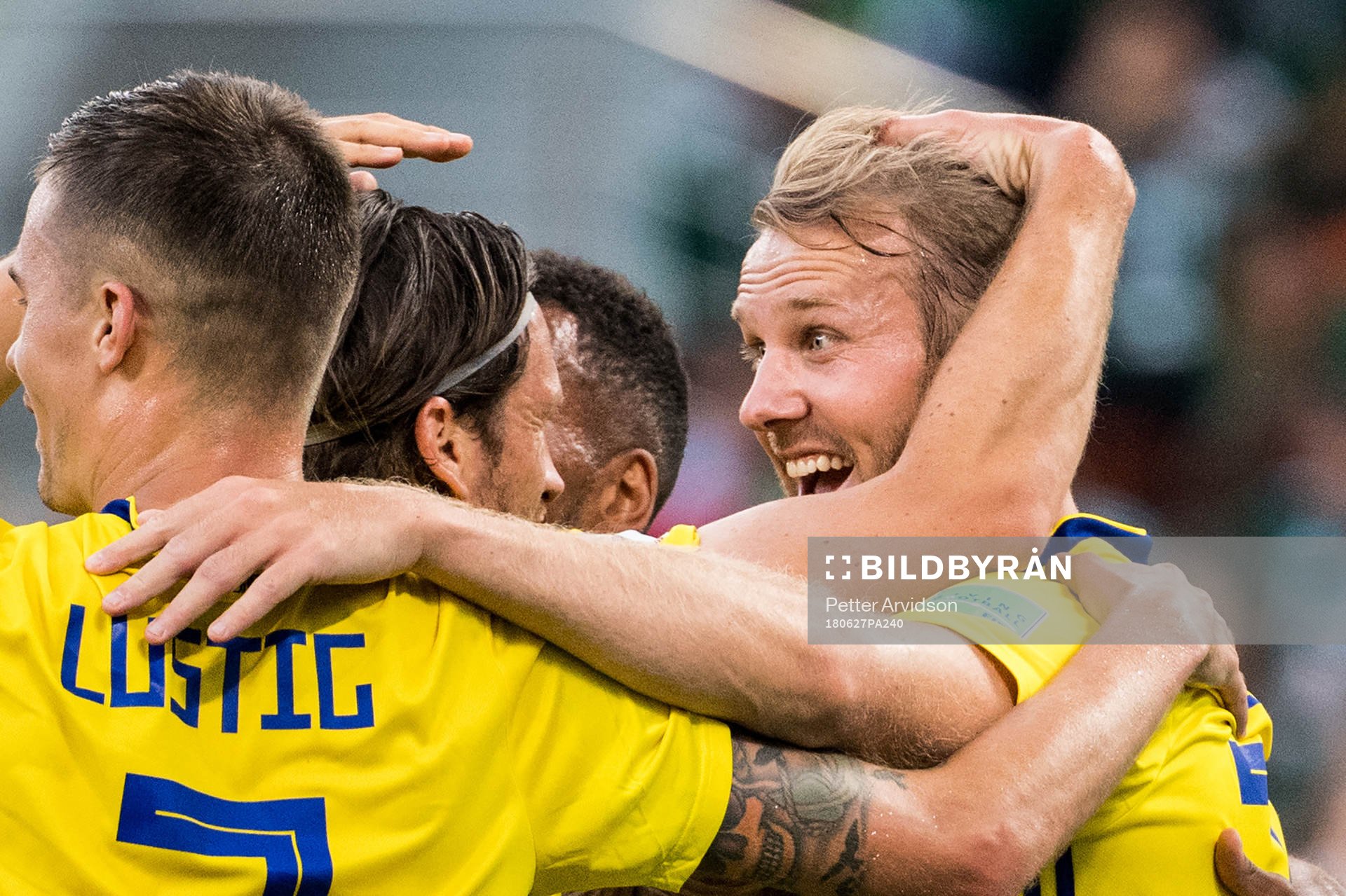 Ola Toivonen of Sweden celebrates with team mates