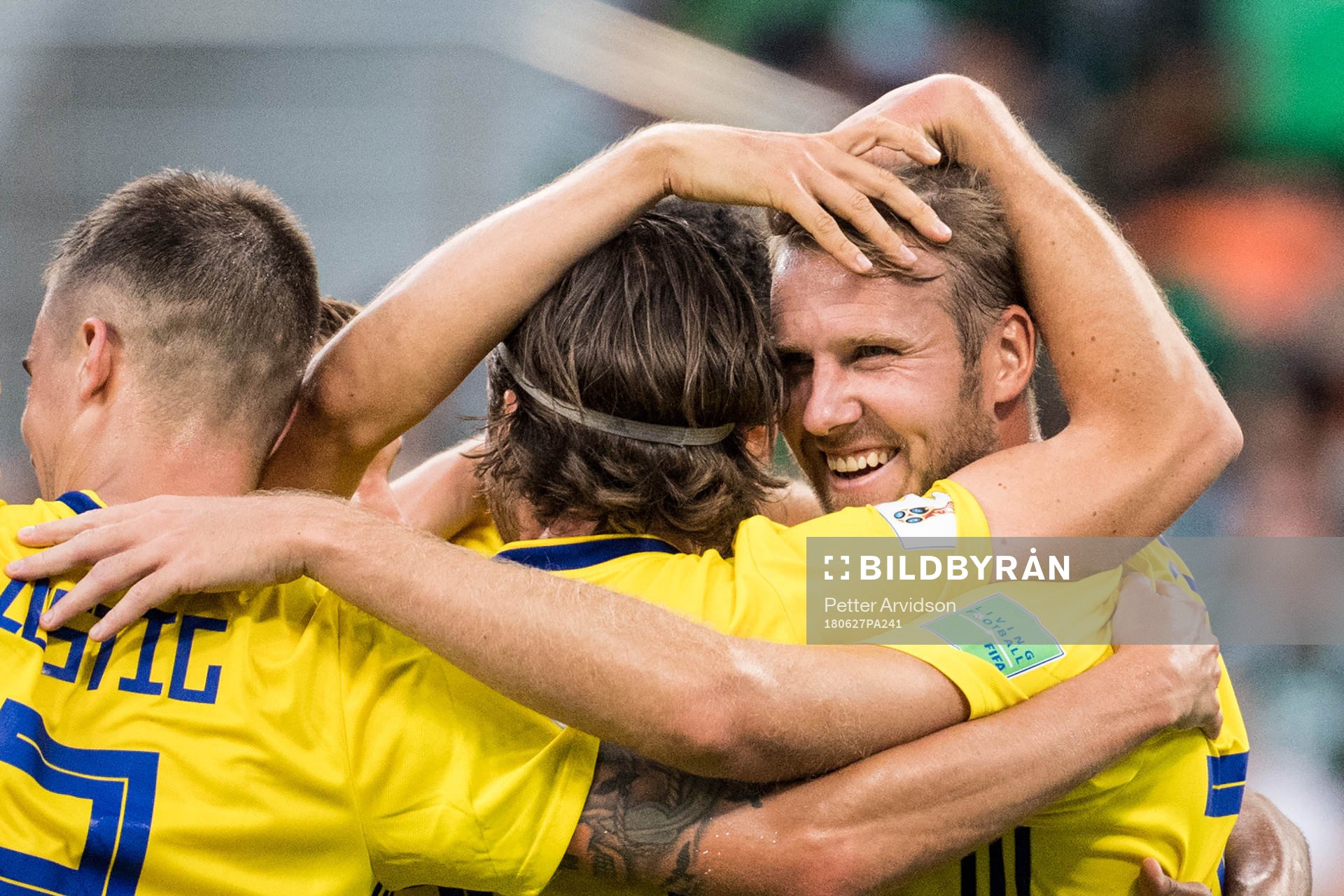 Ola Toivonen of Sweden celebrates with team mates