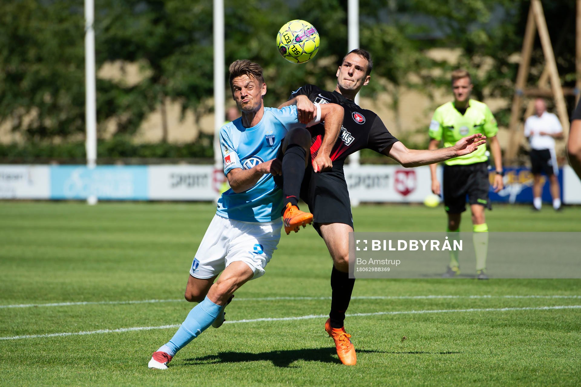Midtjyllands Zsolt Korcsmar with the ball against Malmö