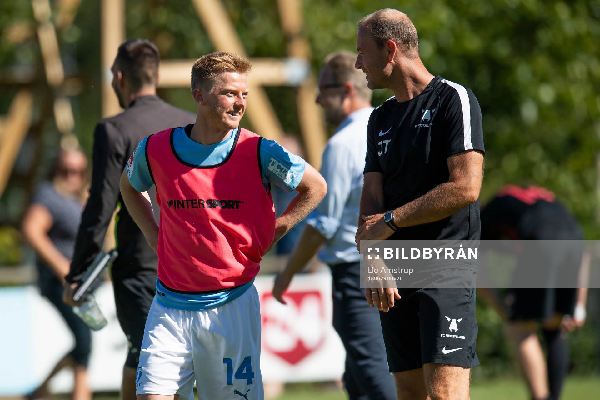 Malmö FFs Anders Christiansen and Midtjyllands Head Coach