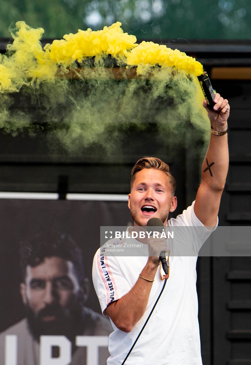 Viktor från Samir 6 Viktor uppträder under en manifestation för Jimmy Durmaz den 29 juni 2018 i Stockholm.
