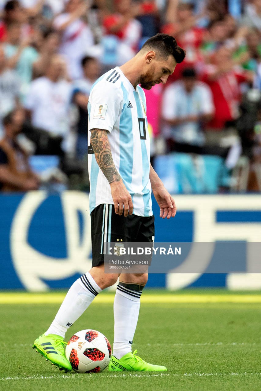 Lionel Messi of Argentina looks dejected