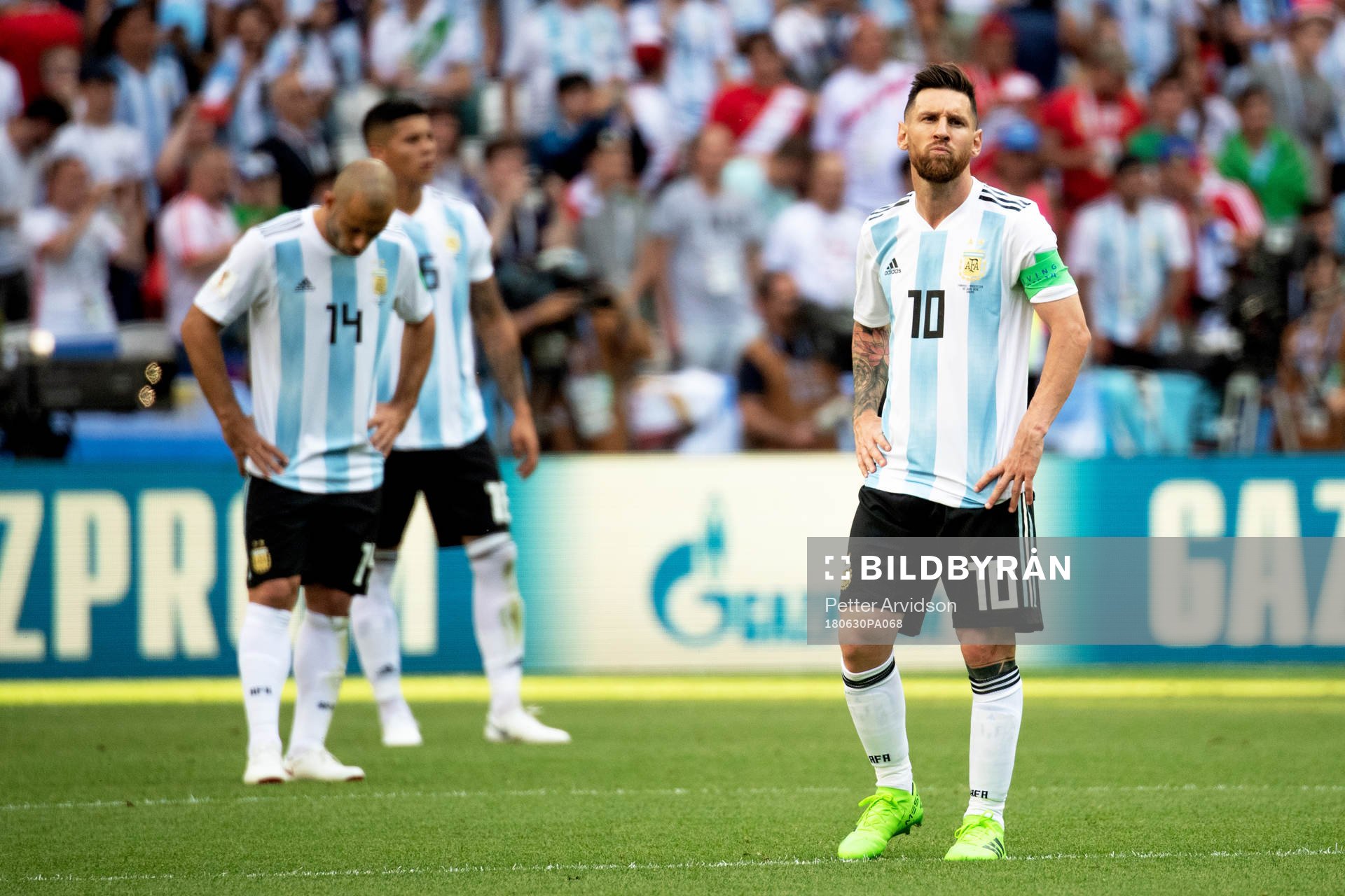 Lionel Messi of Argentina looks dejected