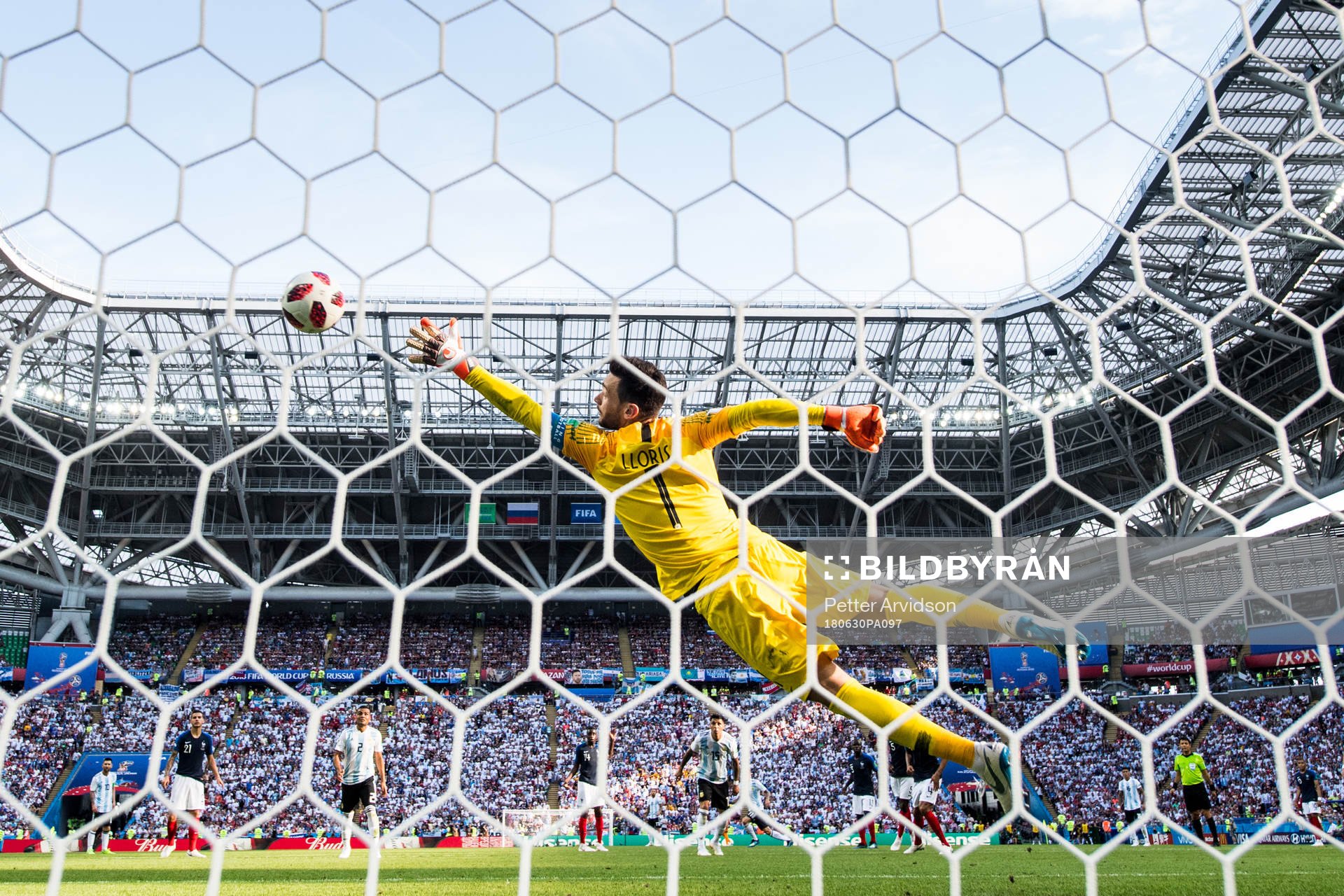 Angel Di Maria of Argentina scores 1-1 behind goalkeeper