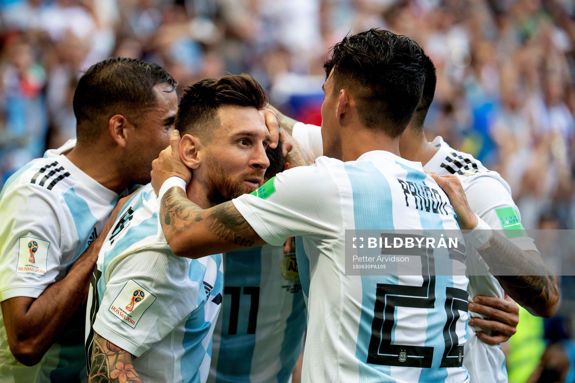 Angel Di Maria of Argentina celebrates with his teammates