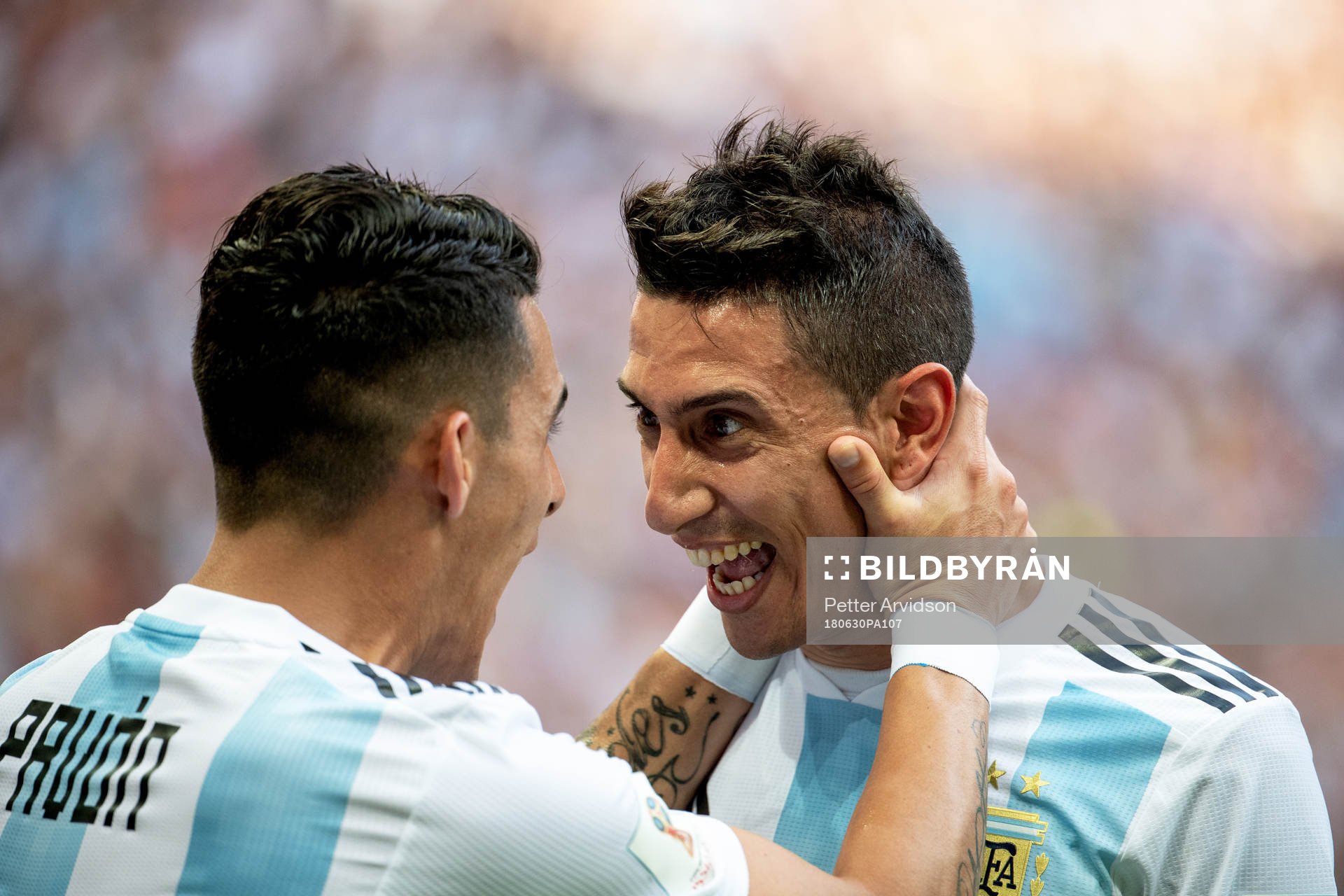 Angel Di Maria of Argentina celebrates with his teammates