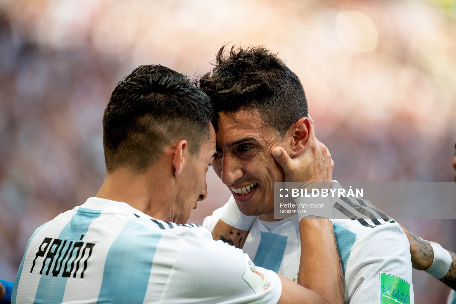 Angel Di Maria of Argentina celebrates with his teammates
