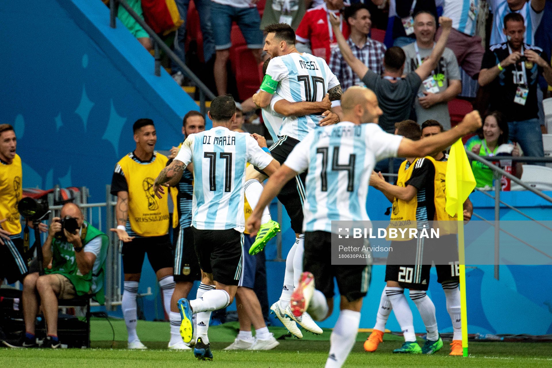 Lionel Messi of Argentina celebrates with his teammates