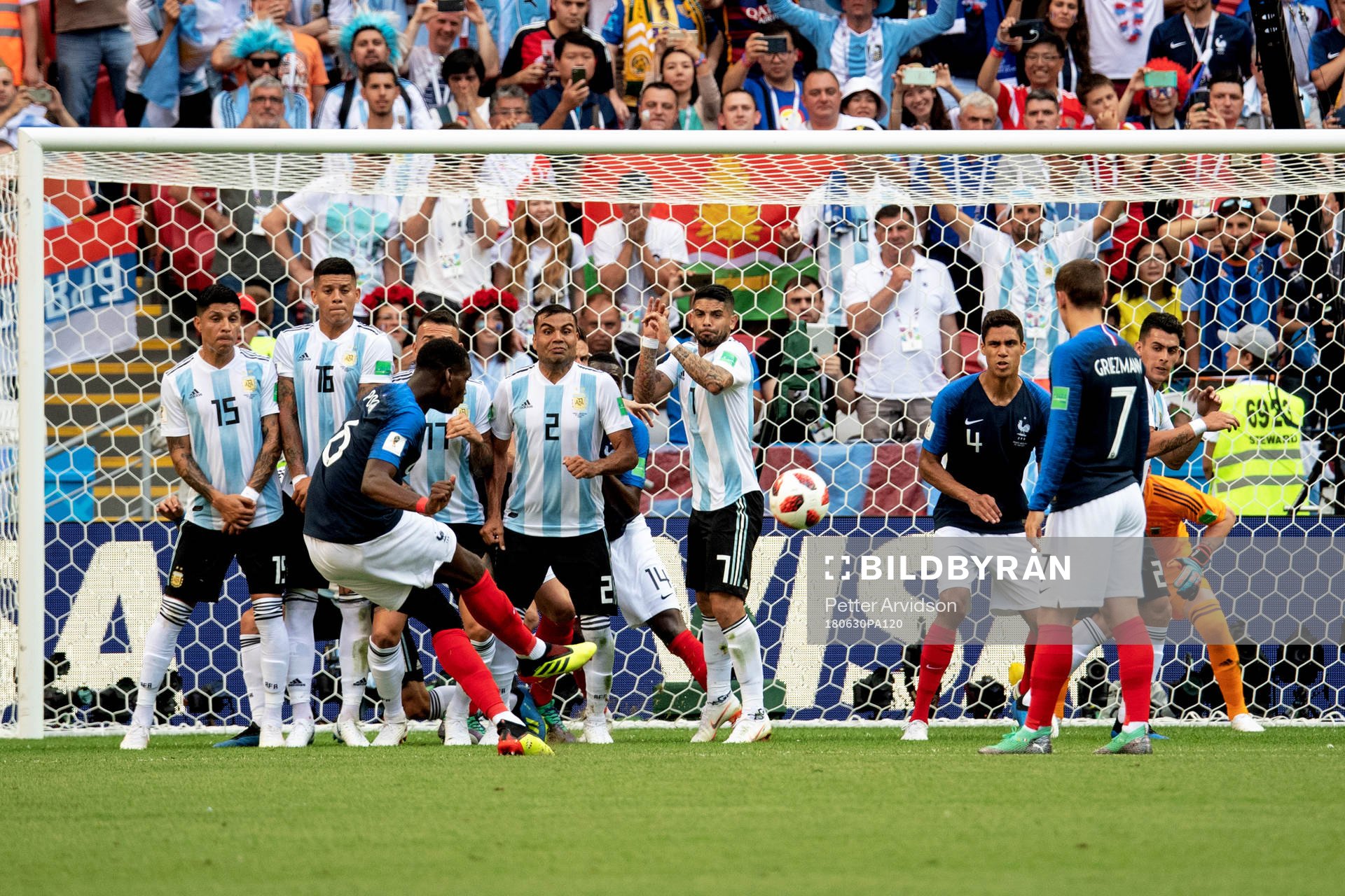 Paul Pogba of France shoots a free kick