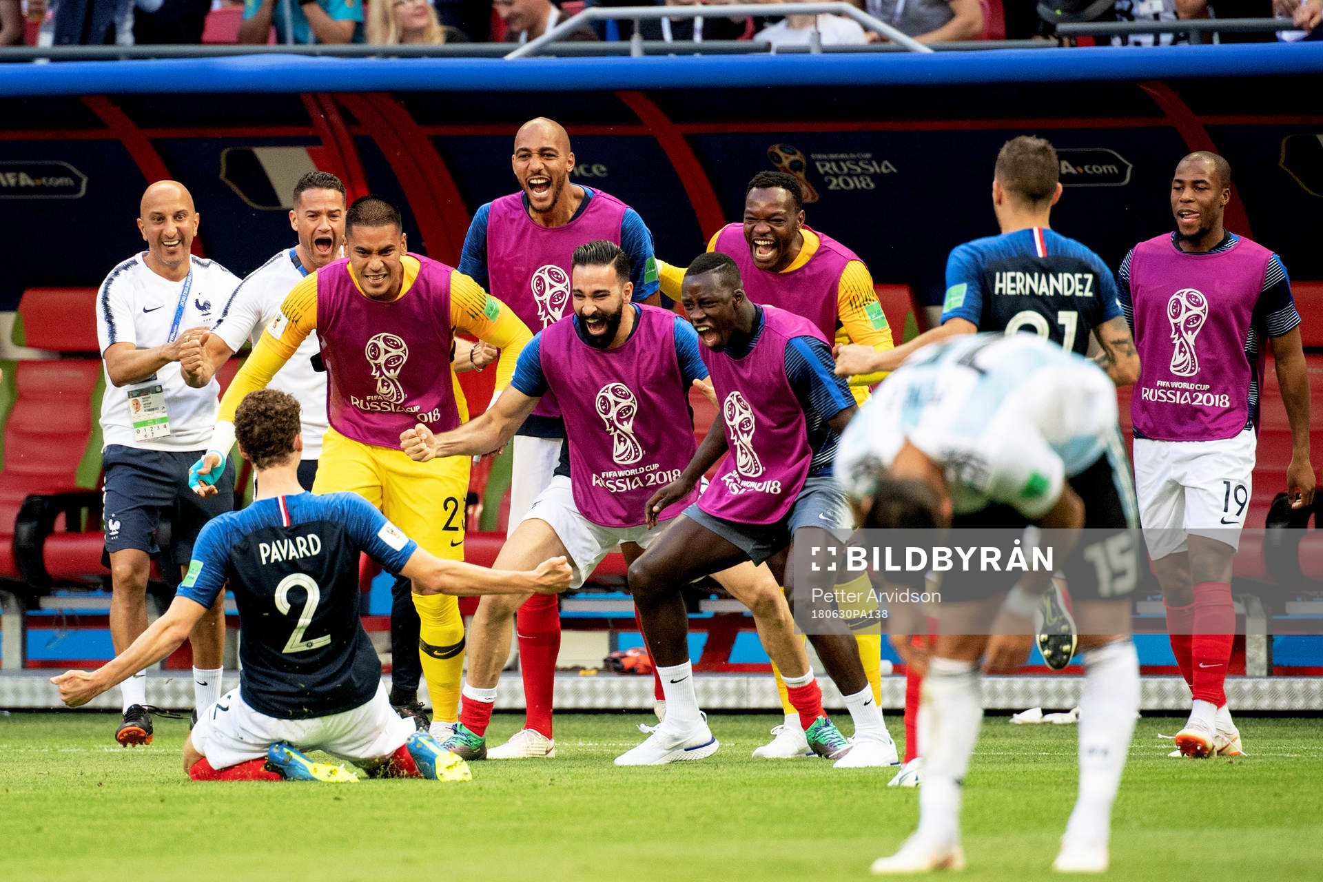 Benjamin Pavard of France celebrates with his teammates