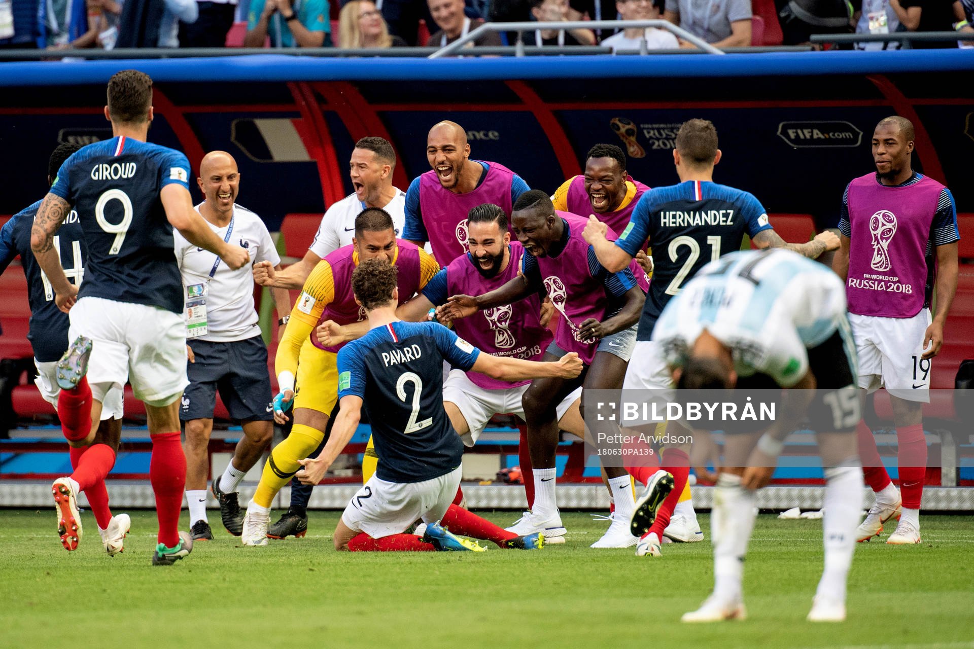 Benjamin Pavard of France celebrates with his teammates