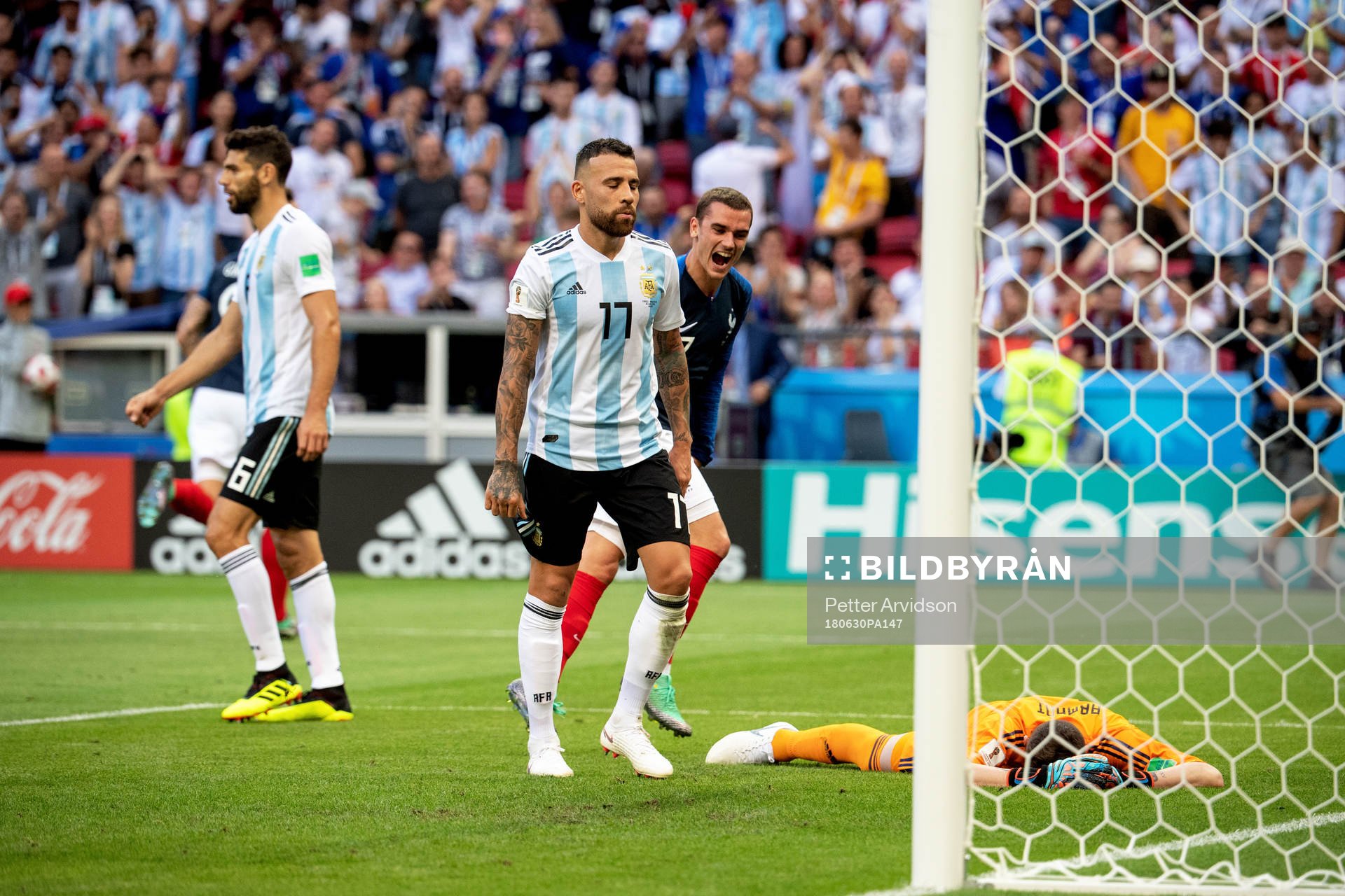 Nicolas Otamendi of Argentina looks dejected 3-2