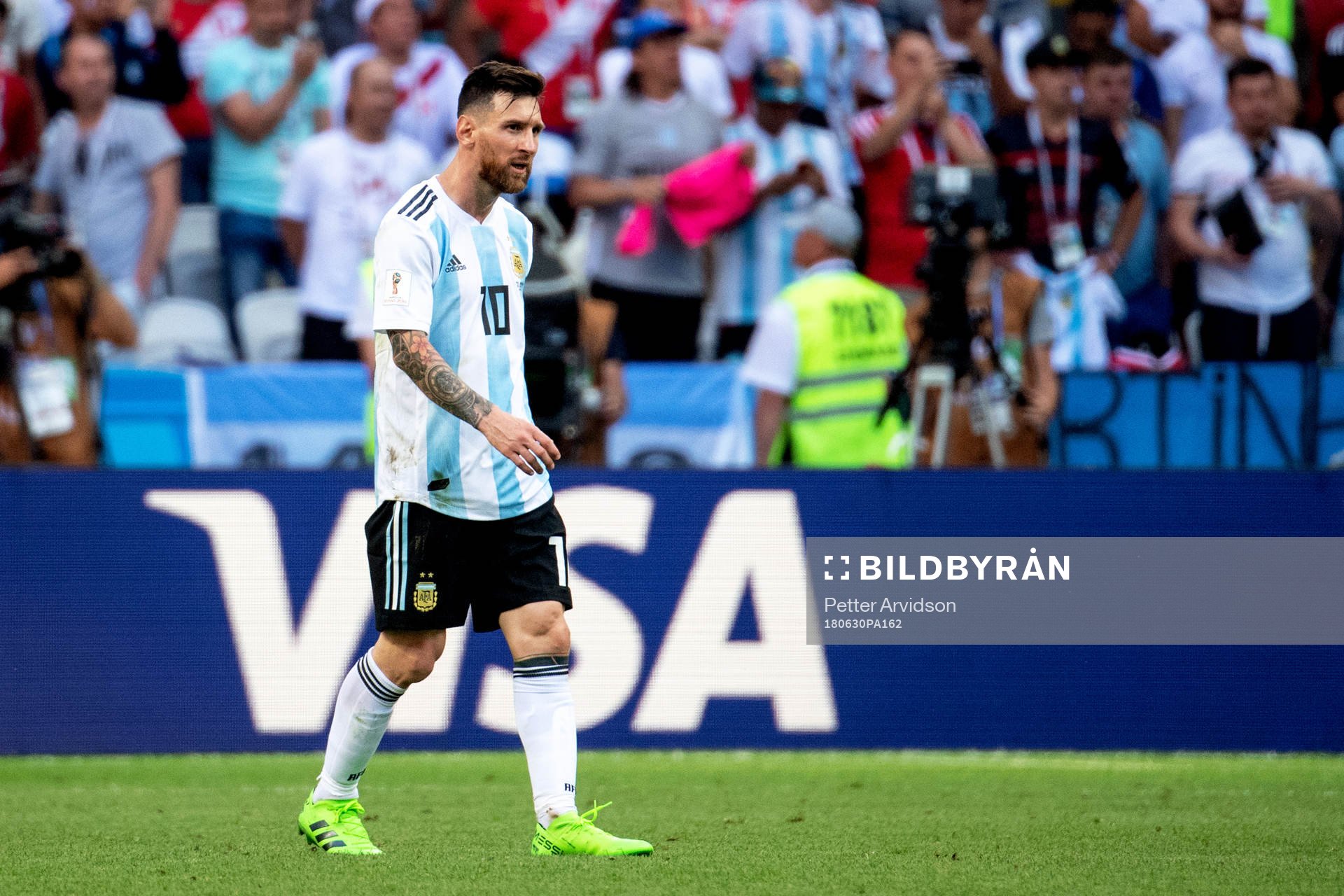 Lionel Messi of Argentina looks dejected
