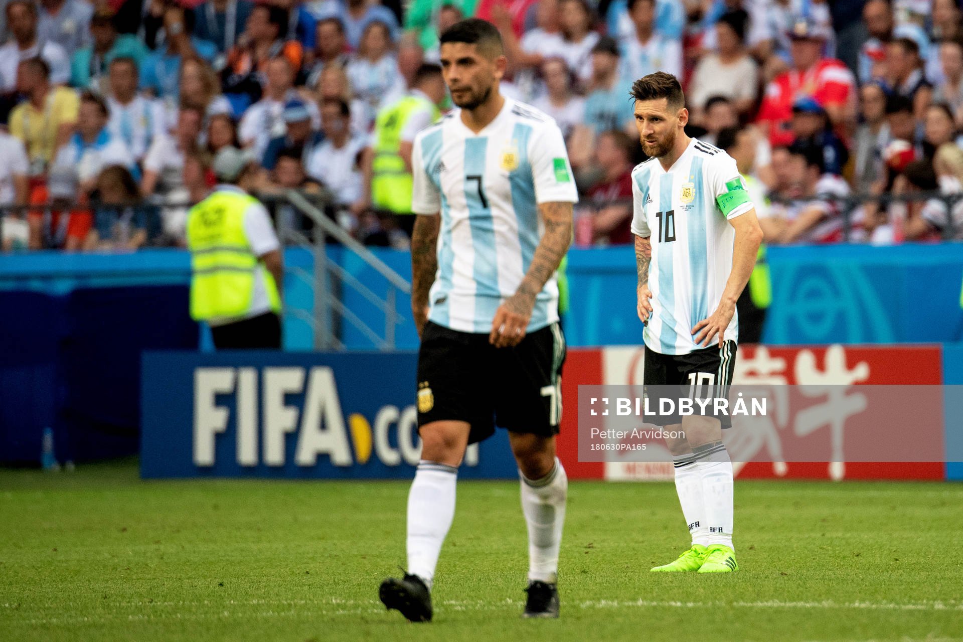 Lionel Messi of Argentina looks dejected