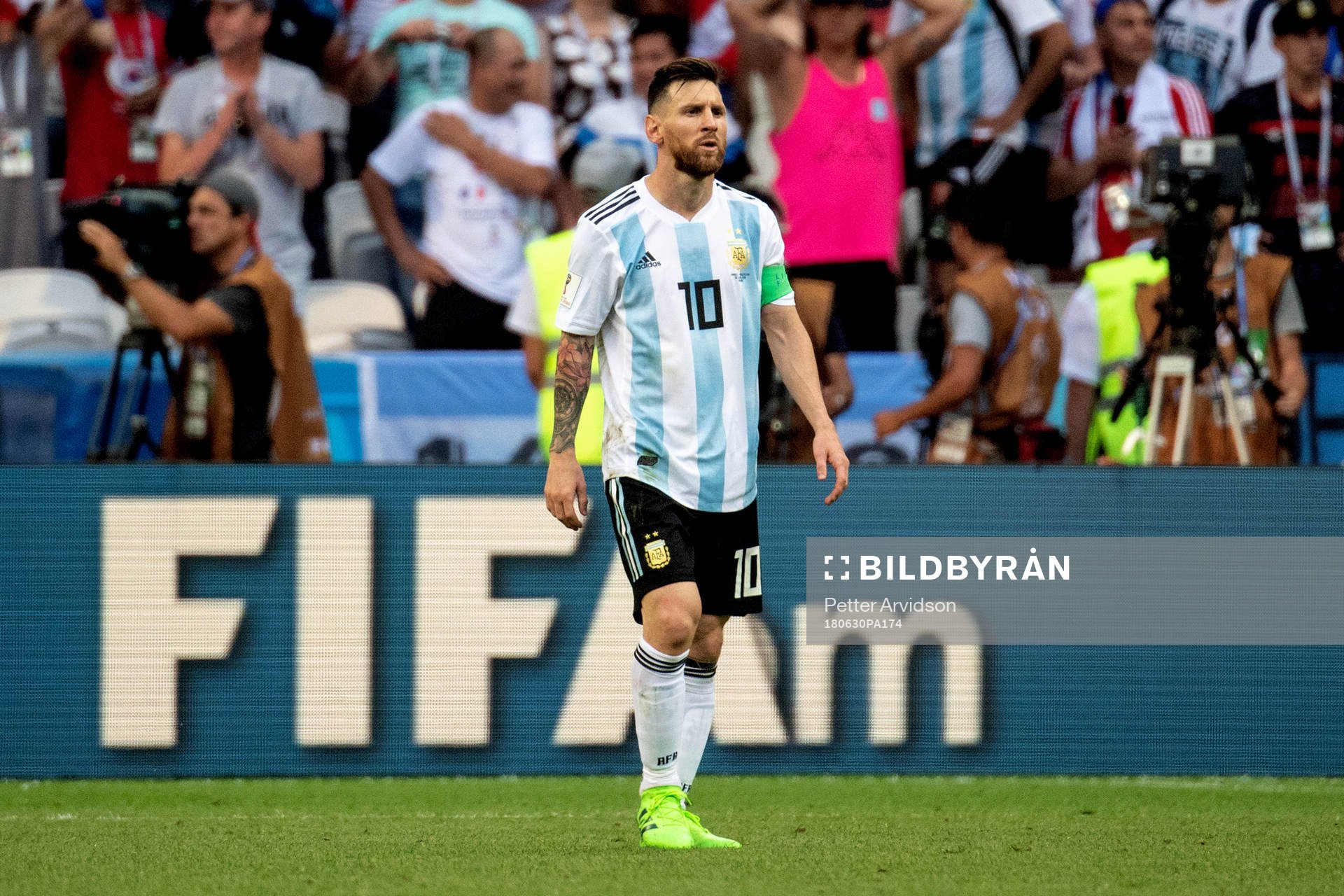Lionel Messi of Argentina looks dejected