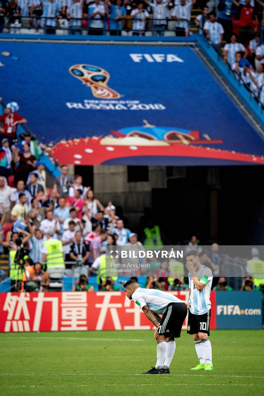 Lionel Messi of Argentina looks dejected