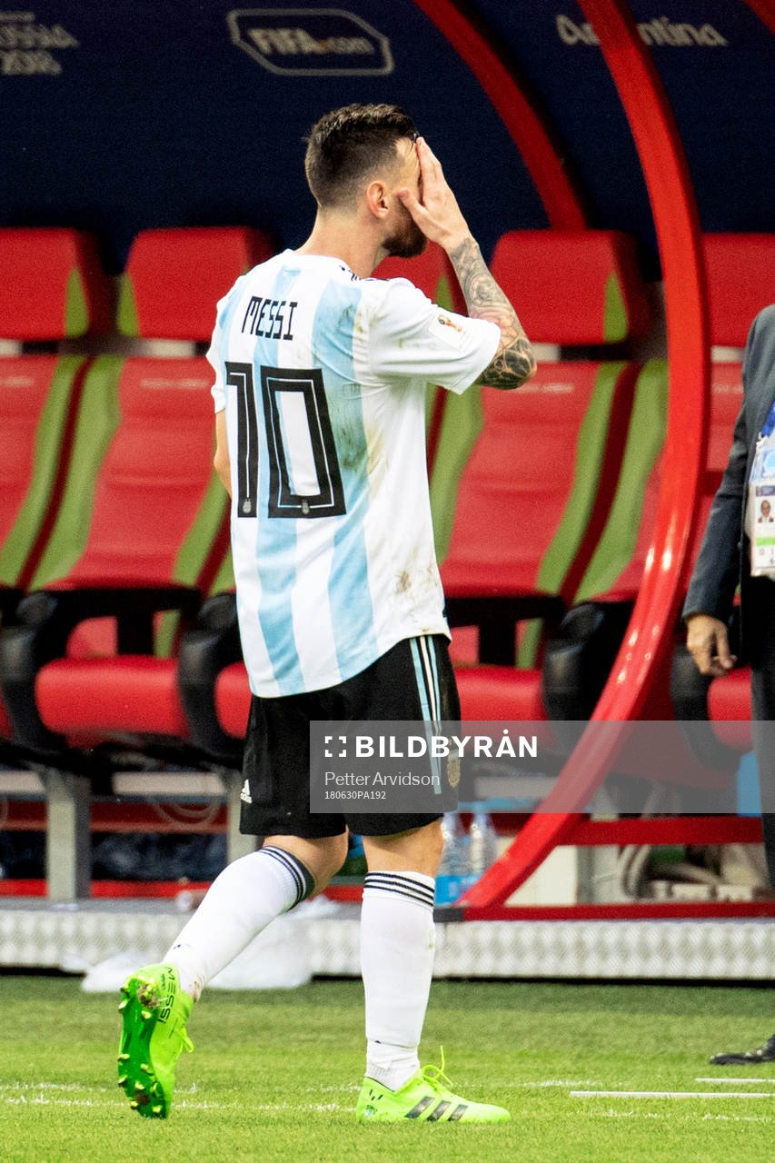 Lionel Messi of Argentina looks dejected