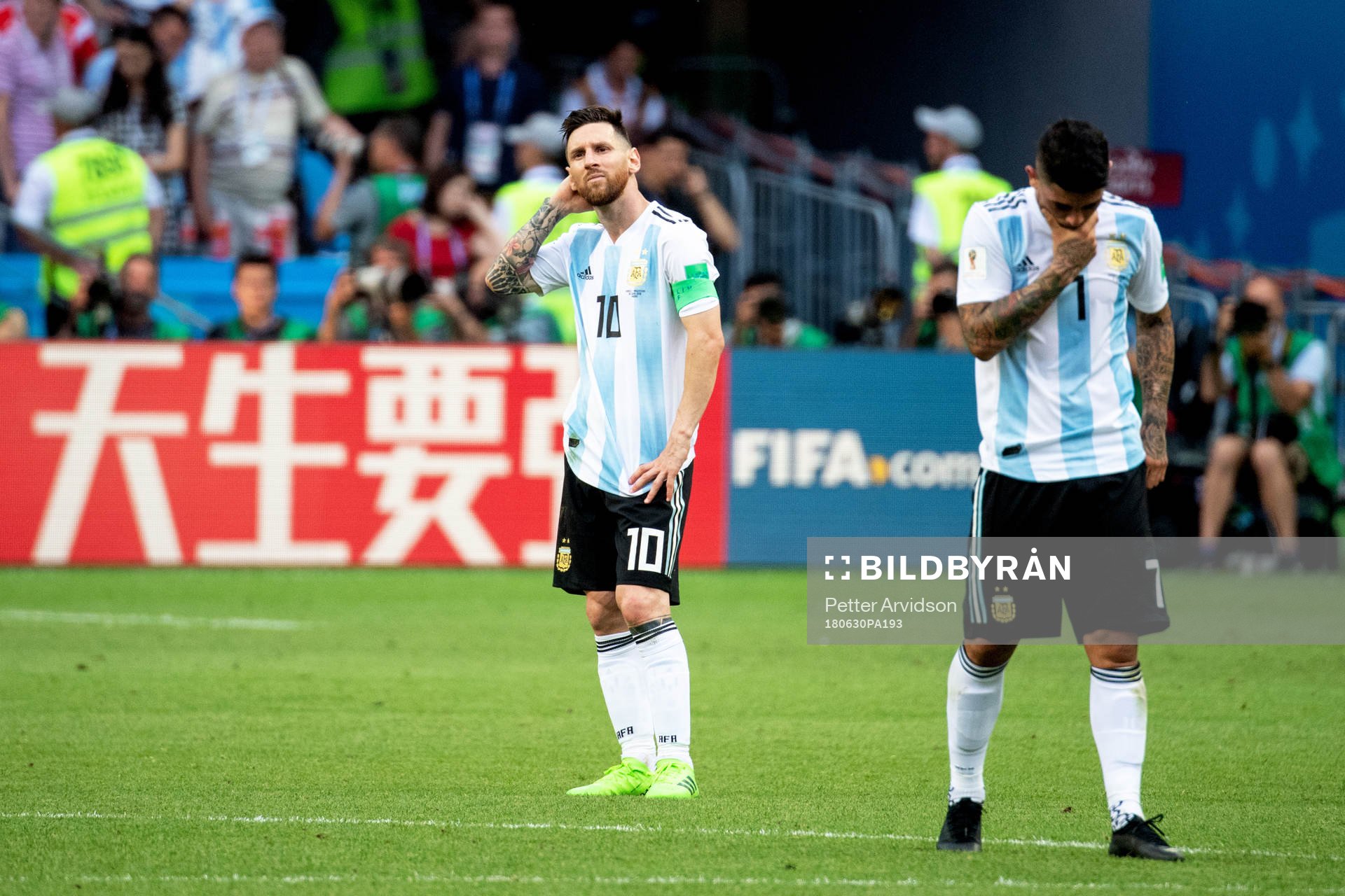 Lionel Messi of Argentina looks dejected