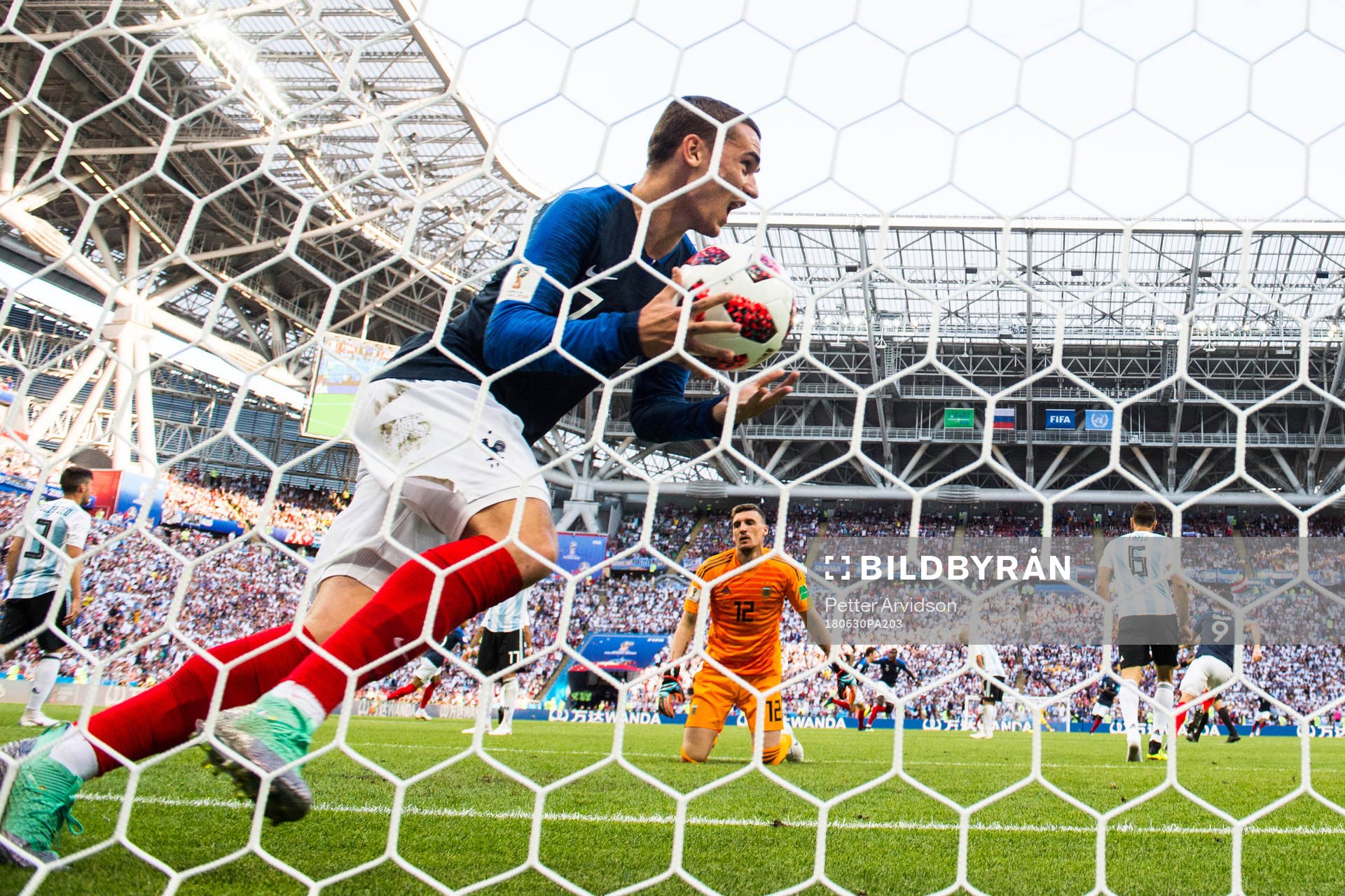 Benjamin Pavard of France  (not pictured) scores 2-2 and