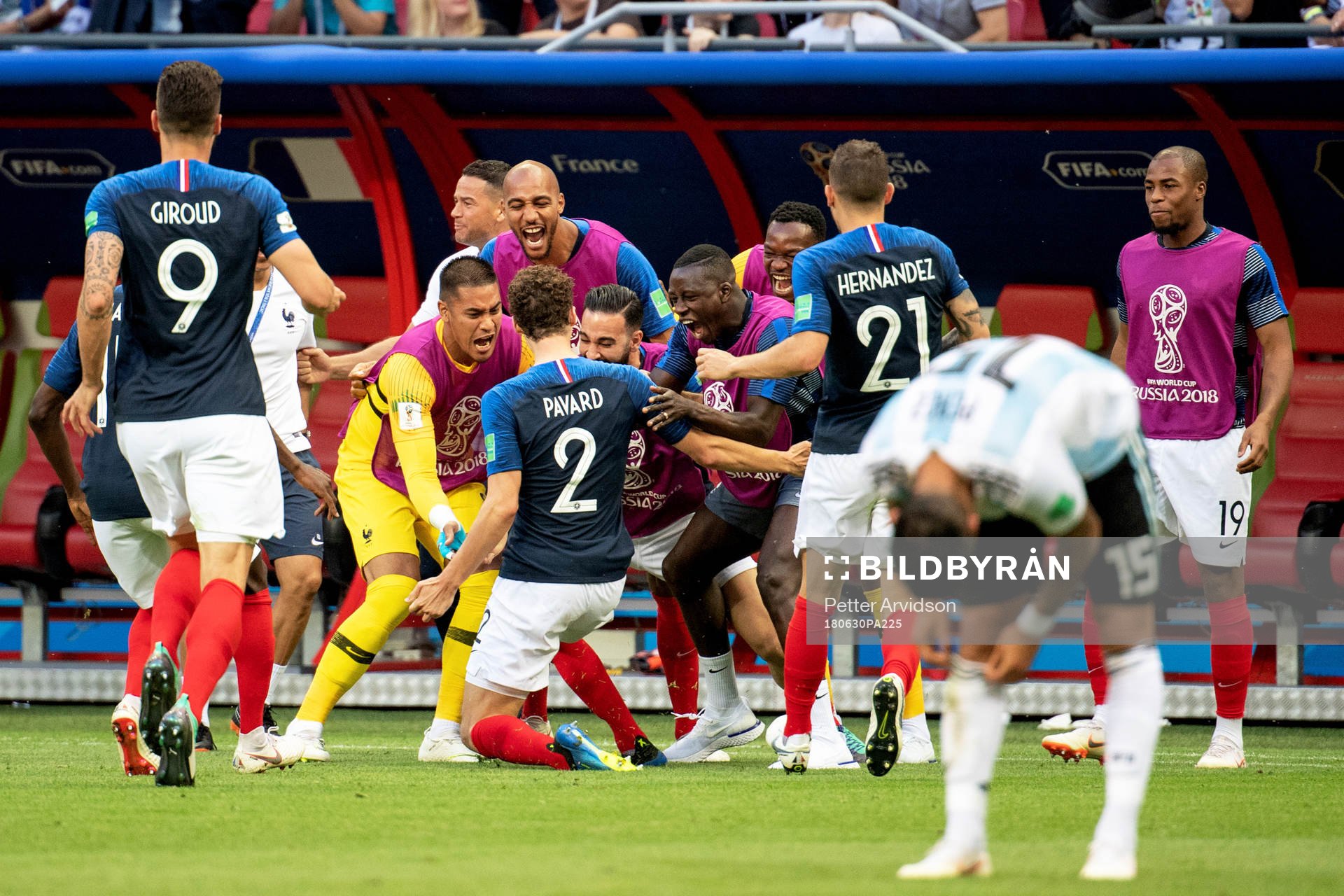 Benjamin Pavard of France celebrates with his teammates