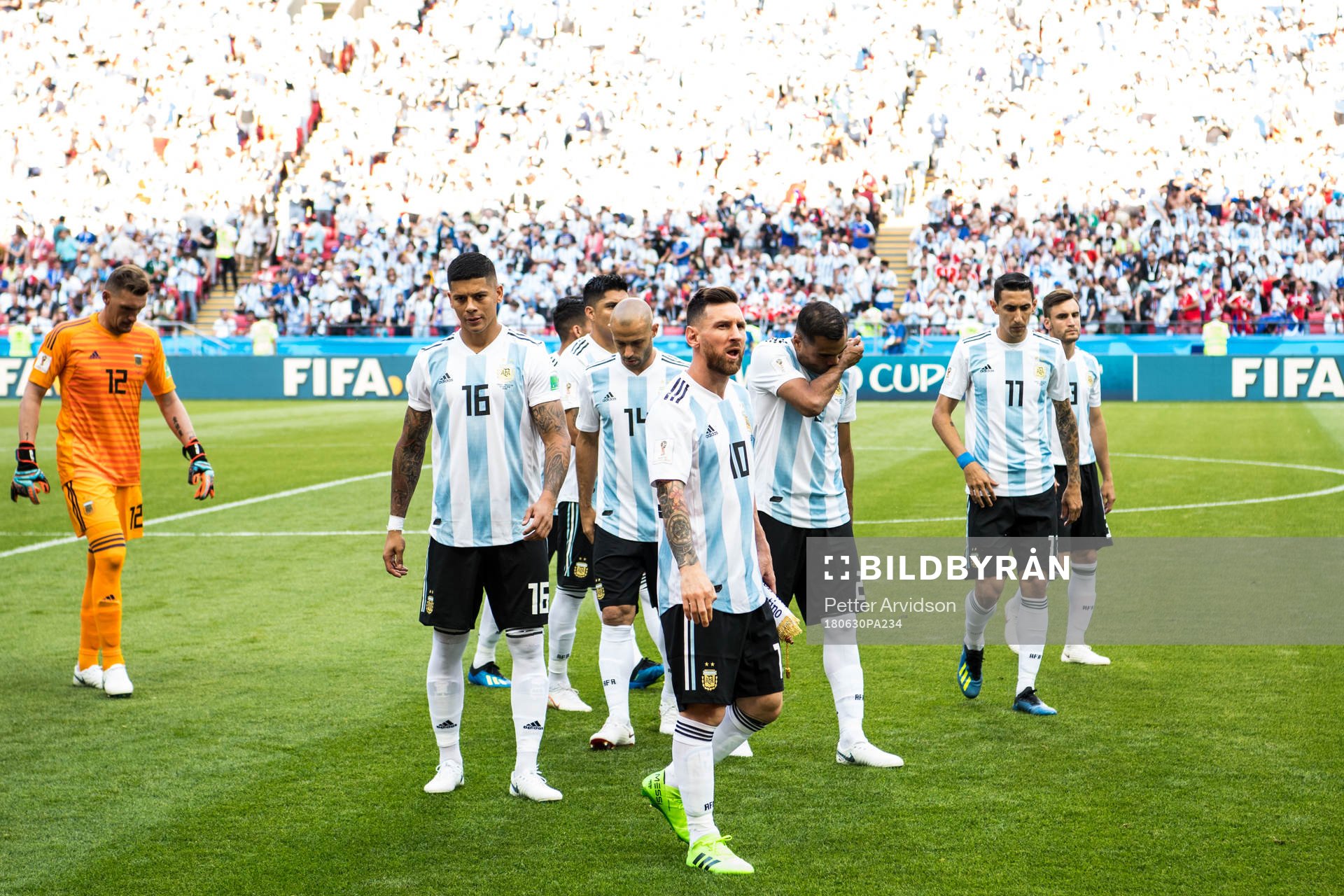 Lionel Messi of Argentina looks dejected prior the FIFA