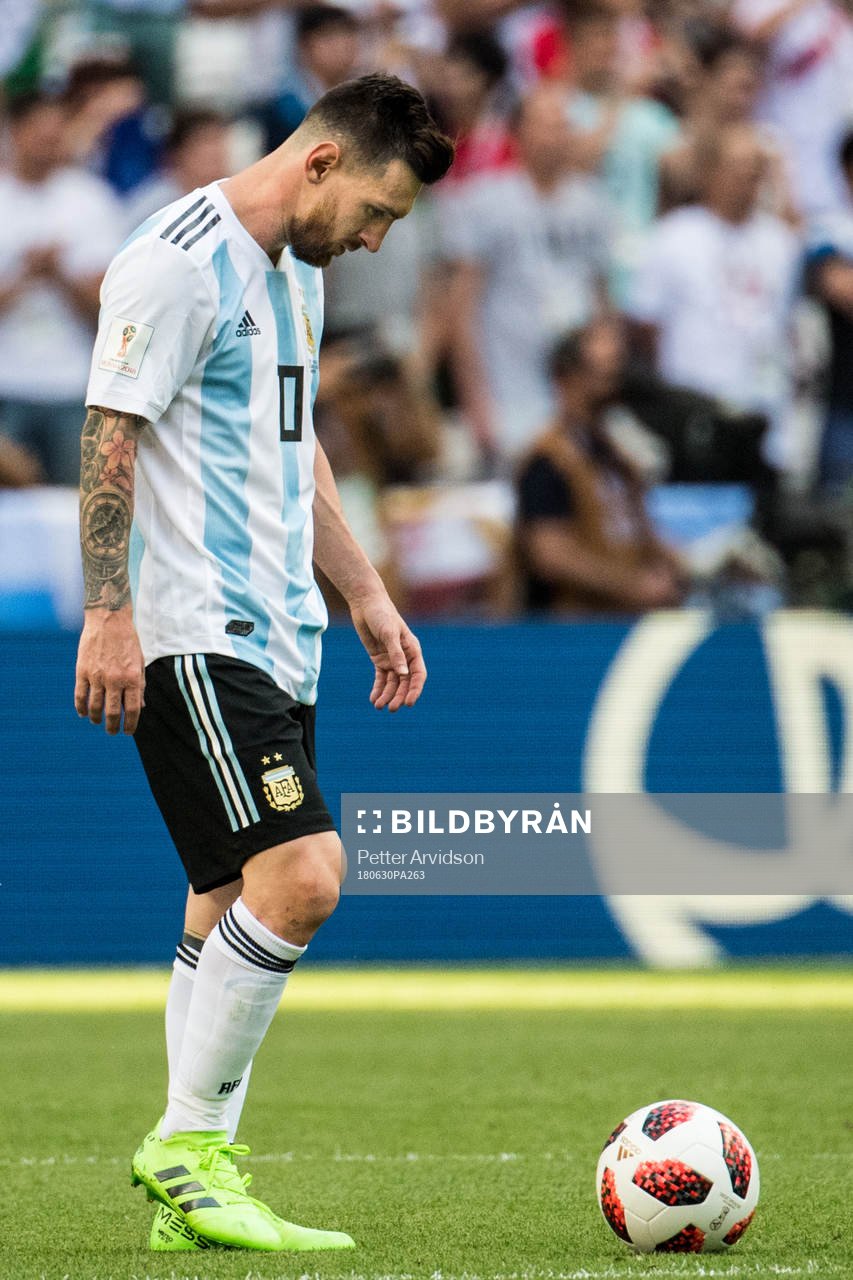 Lionel Messi of Argentina looks dejected