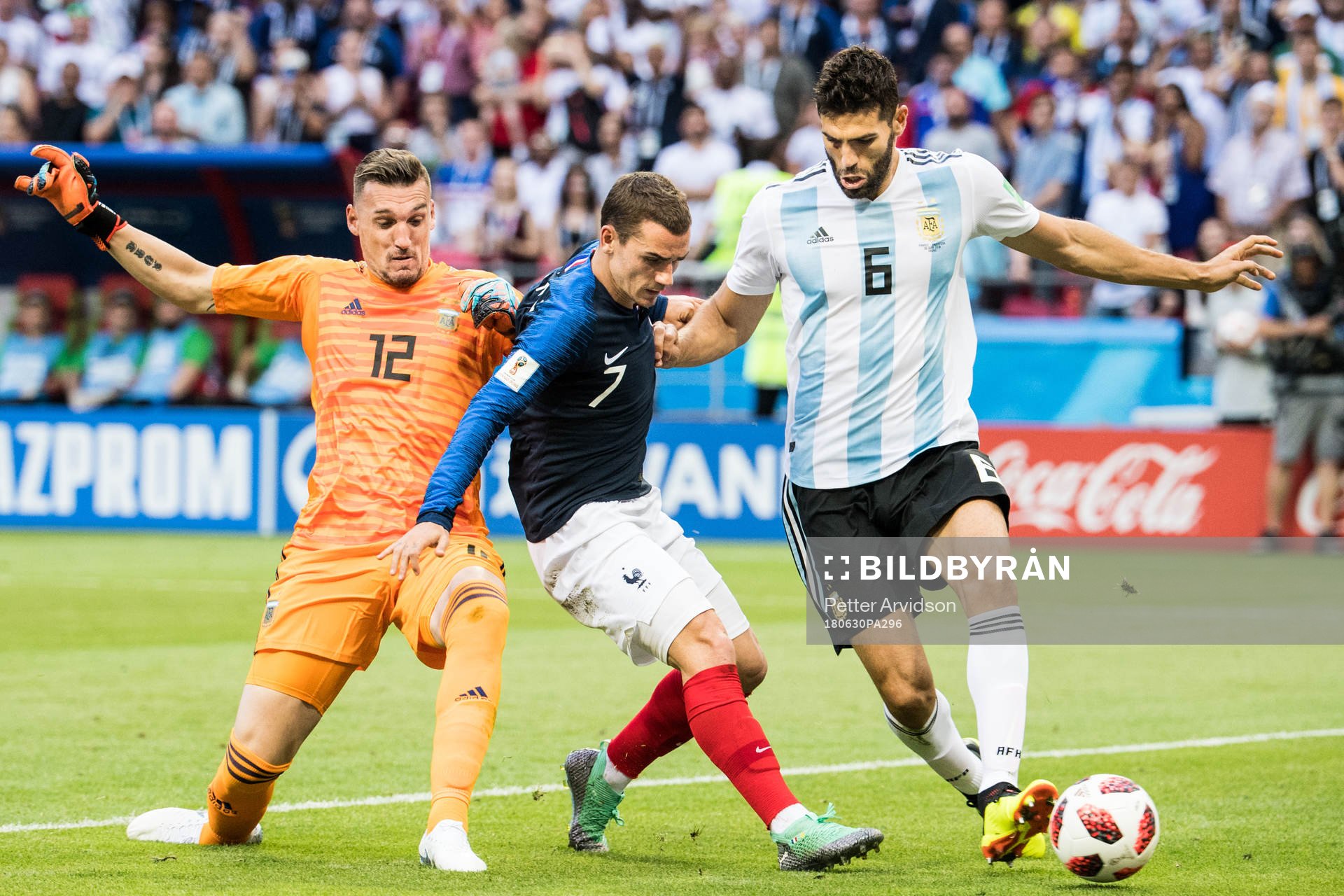 Antoine Griezmann of France in action with goalkeeper