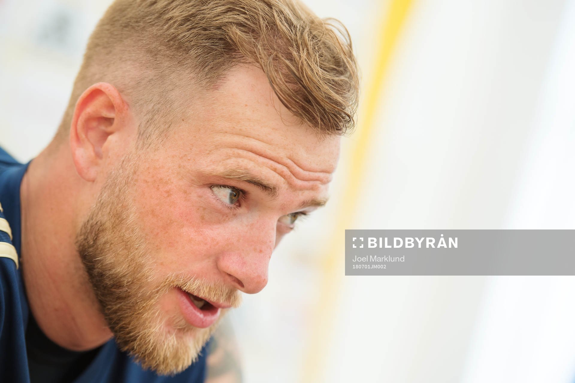 John Guidetti of the Swedish national football team at a press event during the FIFA World Cup on July 1, 2018 in Gelendzhik.