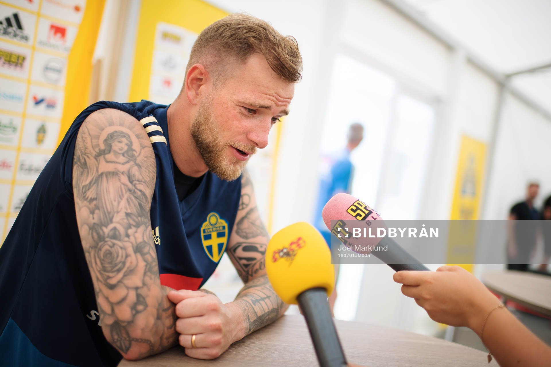 John Guidetti of the Swedish national football team at a press event during the FIFA World Cup on July 1, 2018 in Gelendzhik.