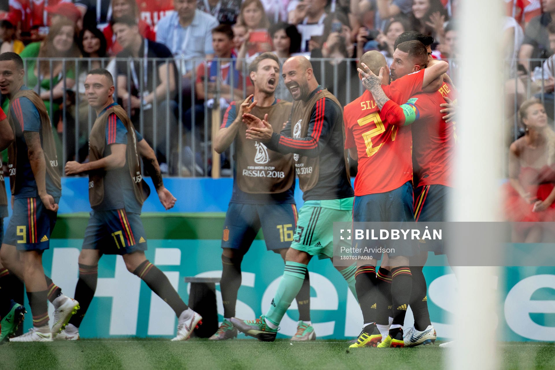 Sergio Ramos of Spain celebrates with his teammates