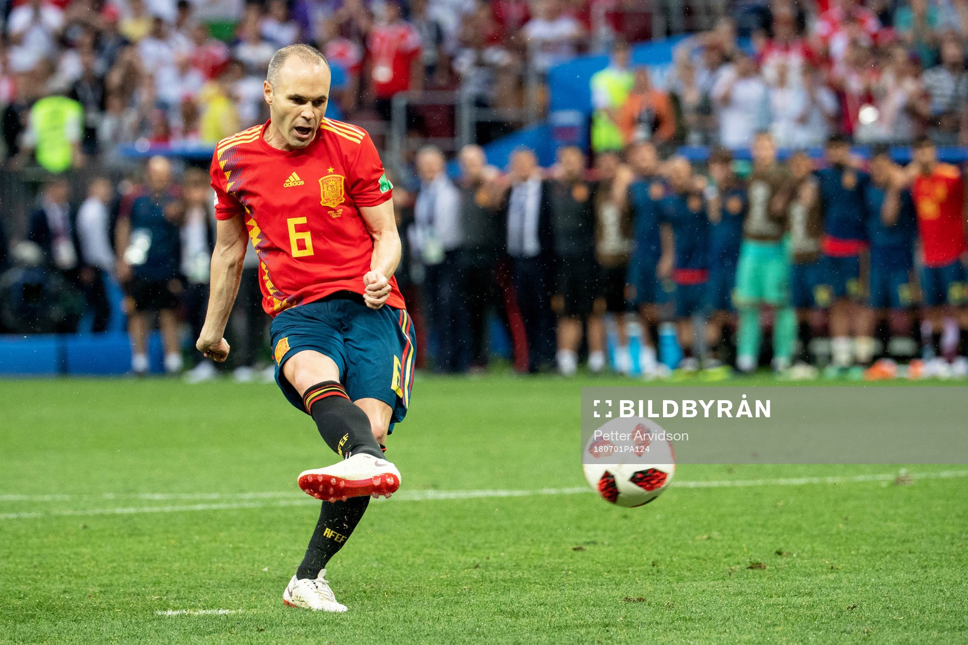 Andres Iniesta of Spain shoot a penalty during the FIFA World Cup round of 16 match between Spain and Russia on July 1, 2018 in Moscow.