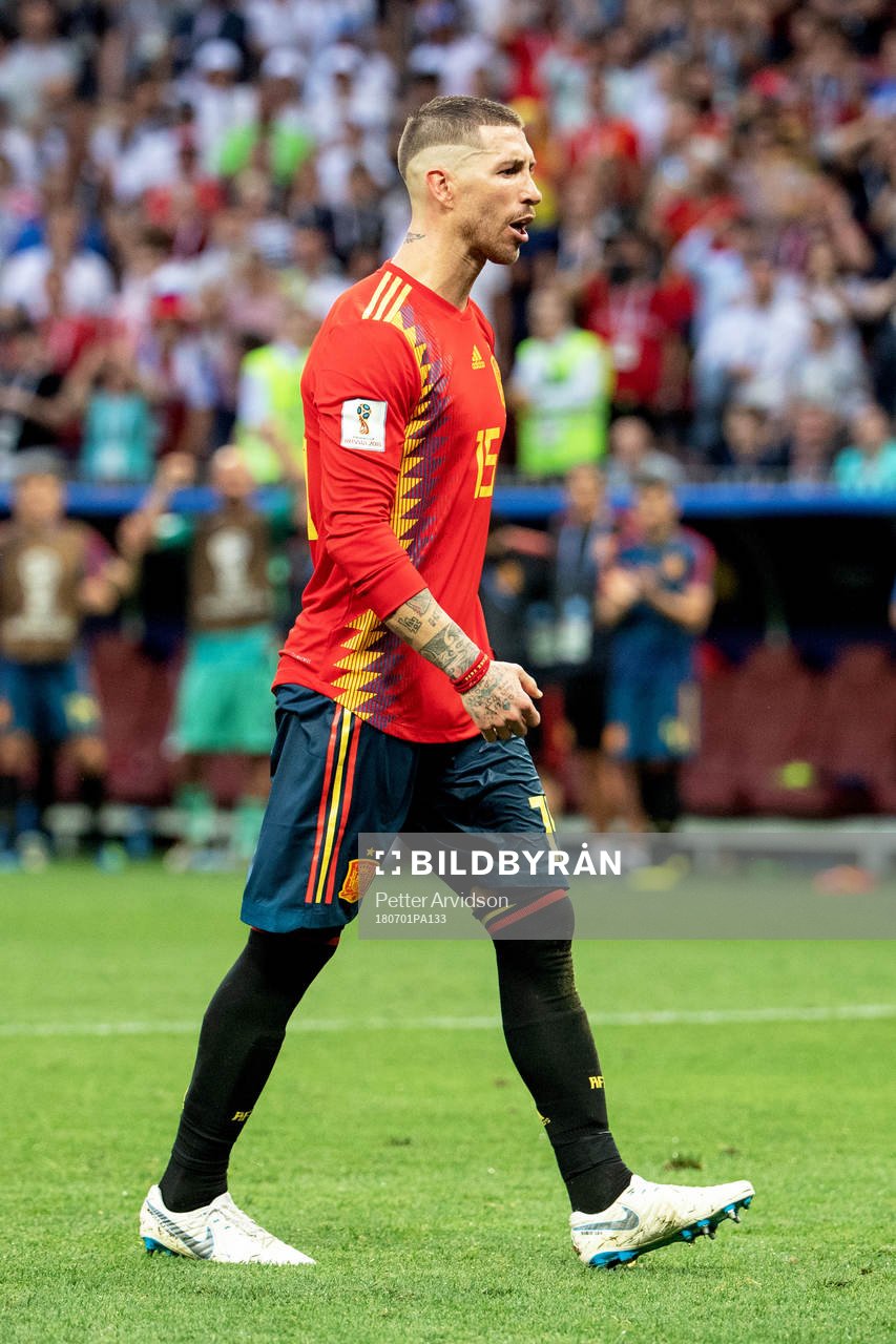 Sergio Ramos of Spain looks dejected