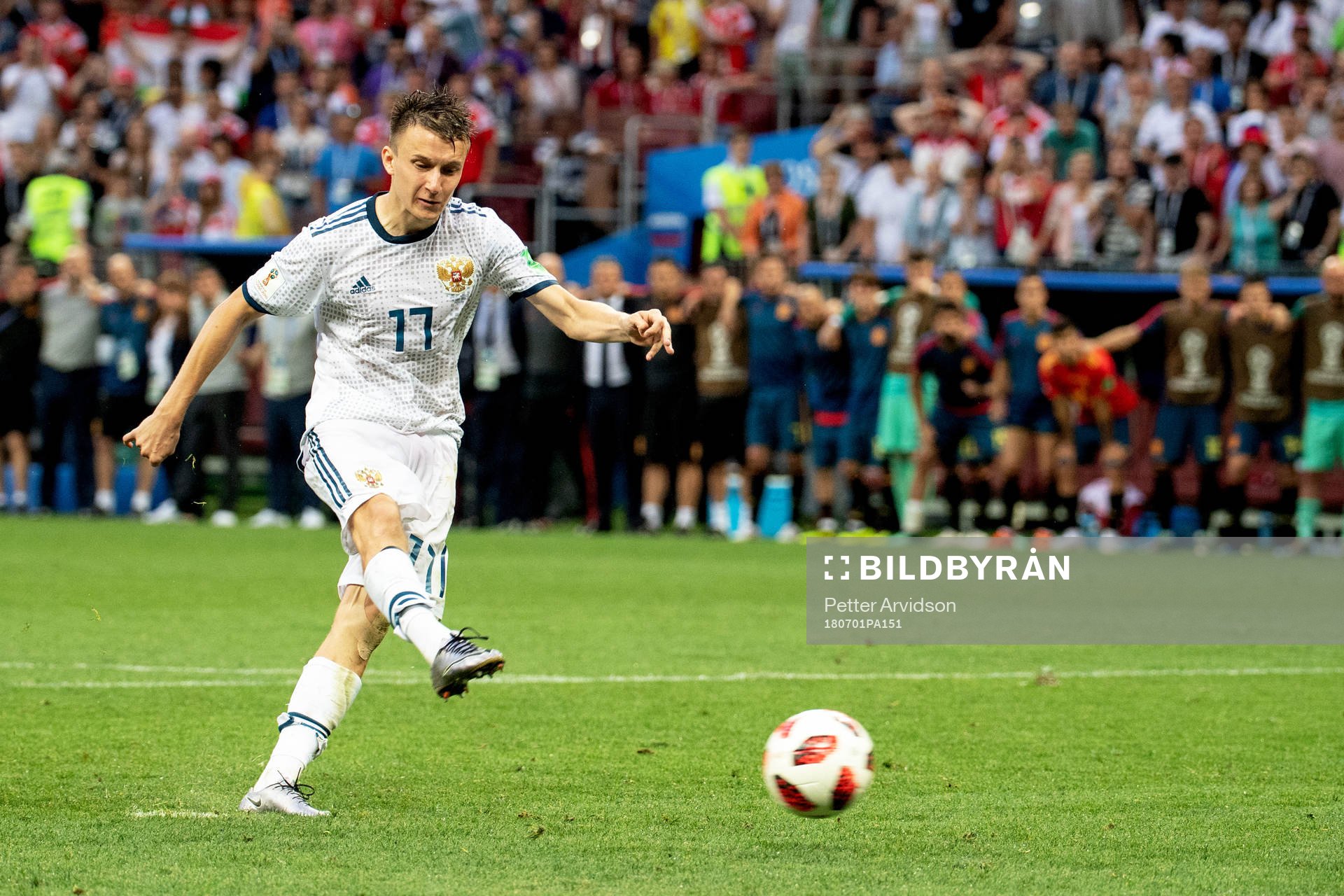 Aleksandr Golovin of Russia in the penalty shoot-out during the FIFA World Cup round of 16 match between Spain and Russia on July 1, 2018 in Moscow.