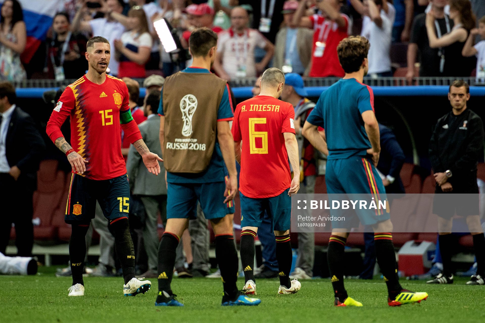 Andres Iniesta of Spain leaves the pitch