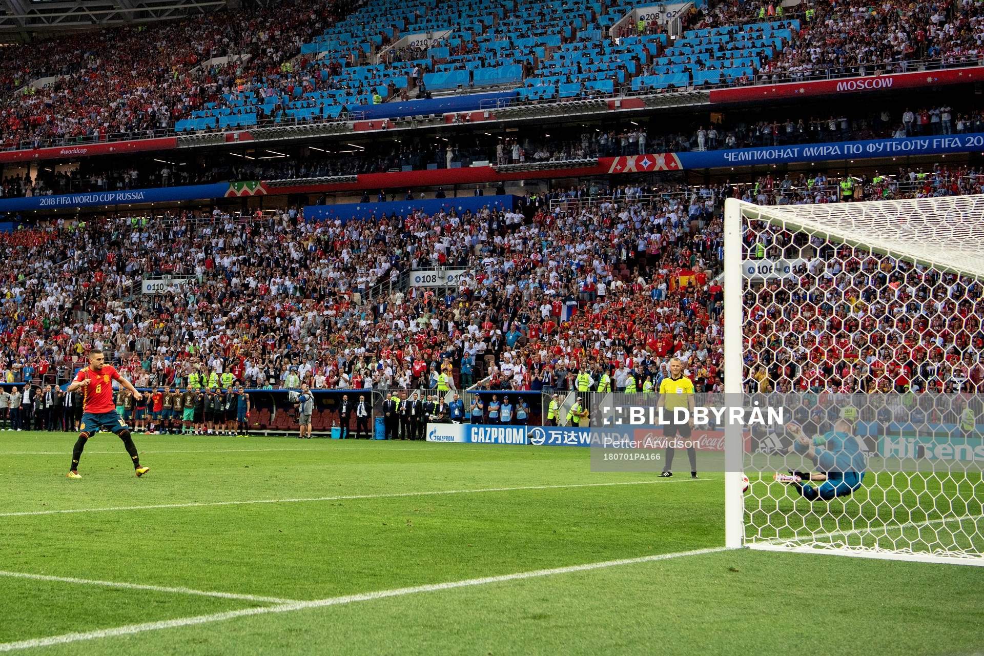 goalkeeper Igor Akinfeev of Russia saves a penalty from Koke of Spain the penalty shoot-out during the FIFA World Cup round of 16 match between Spain and Russia on July 1, 2018 in Moscow.