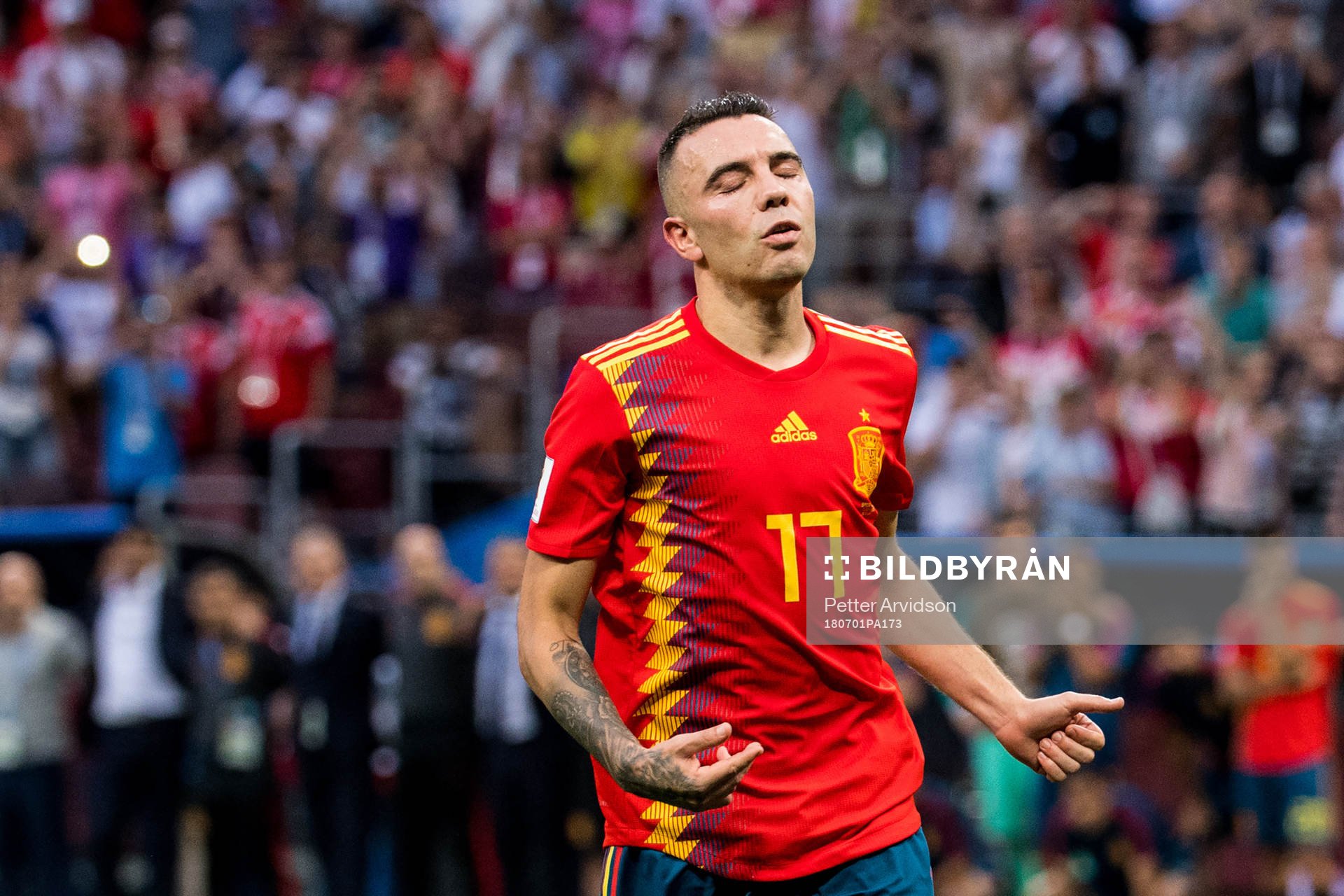 Iago Aspas of Spain looks dejected