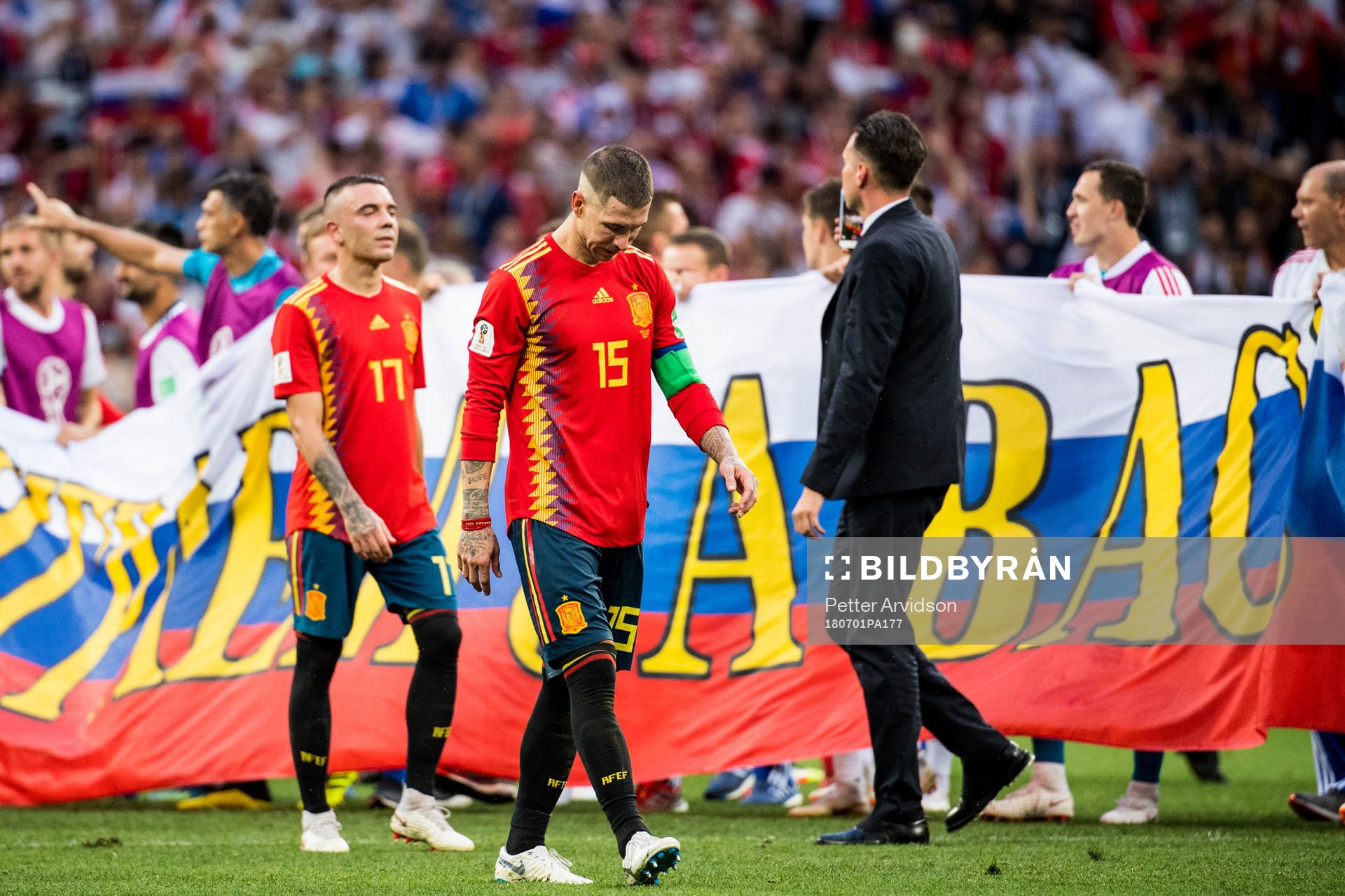 Sergio Ramos and Iago Aspas of Spain looks dejected